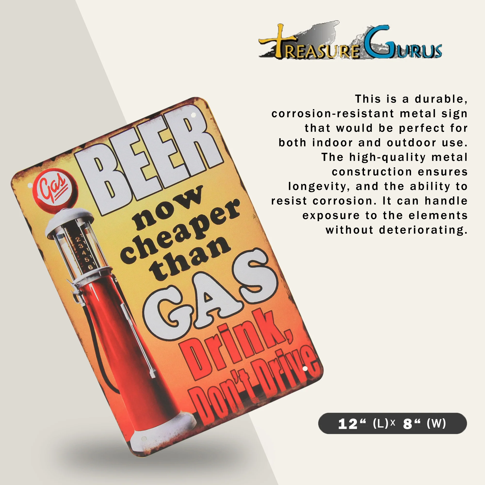 Metal Beer Cheaper Than Gas Sign Wall Art Garage Man Cave Bar Home Room Decor - Image 2