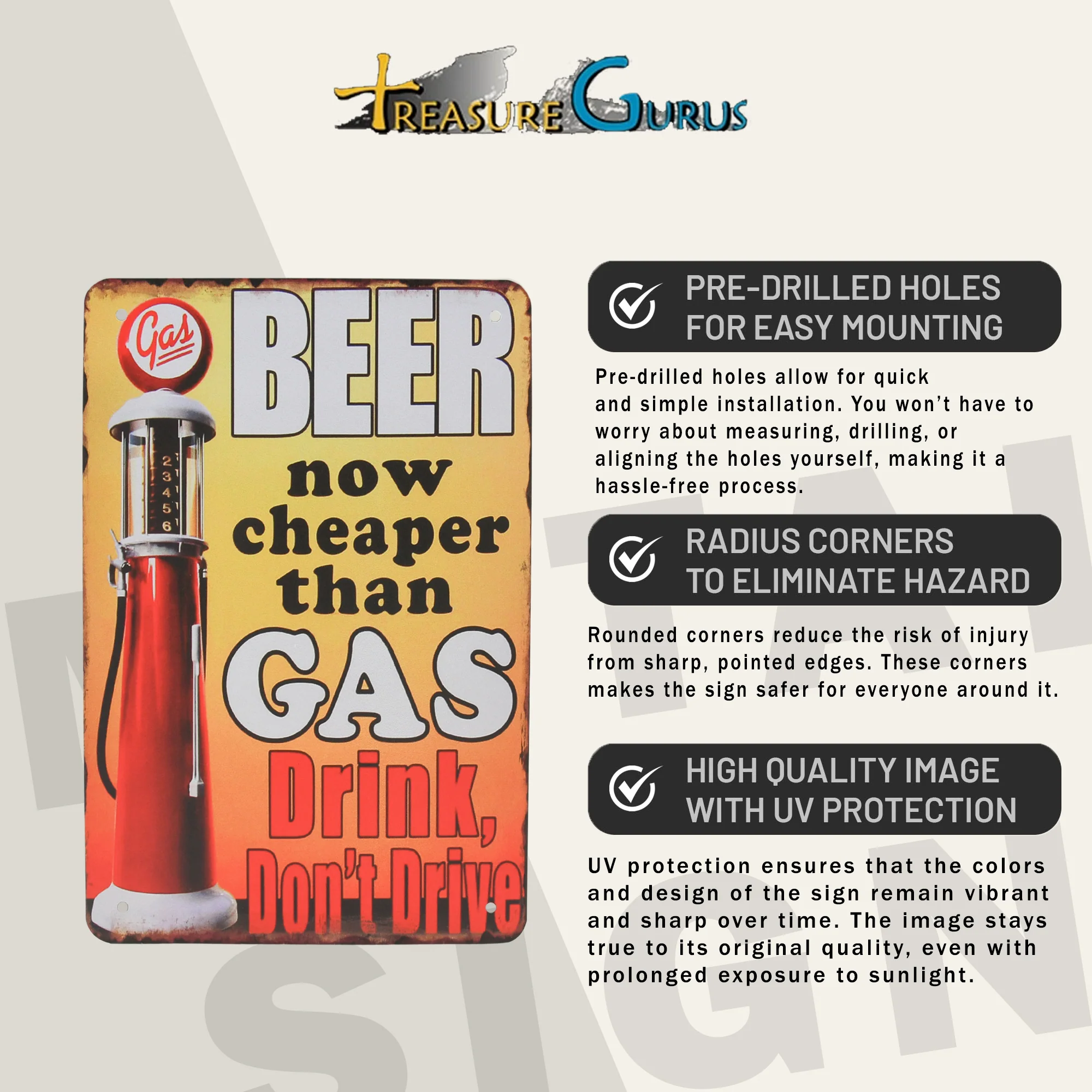 Metal Beer Cheaper Than Gas Sign Wall Art Garage Man Cave Bar Home Room Decor - Image 3