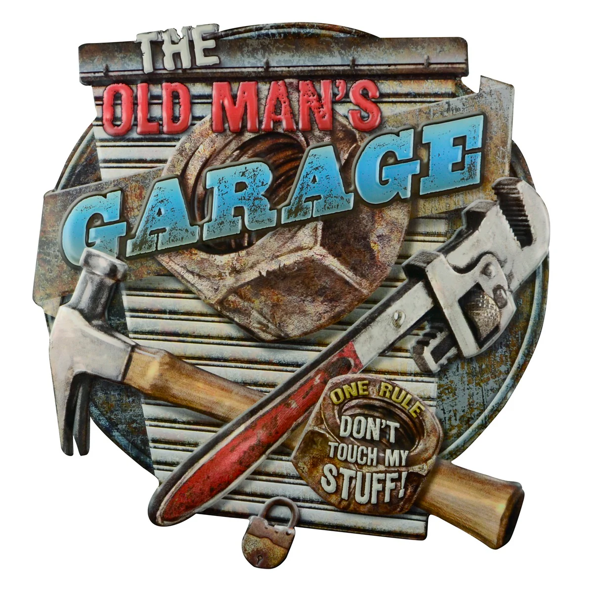 Old Man Garage 3D Tools Embossed Metal Sign Funny Man Cave Shed Shop Wall Decor