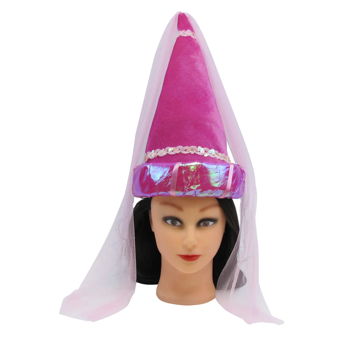 Pink Fairy Princess Cone Hat Veil Women Girl Kid Plush Party Costume Accessory - Image 2