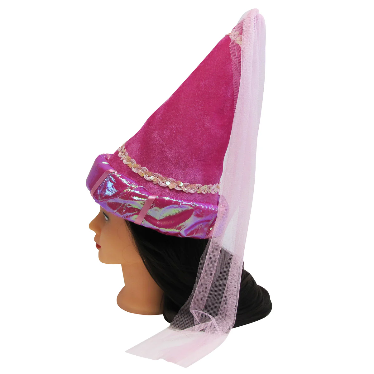 Pink Fairy Princess Cone Hat Veil Women Girl Kid Plush Party Costume Accessory - Image 3