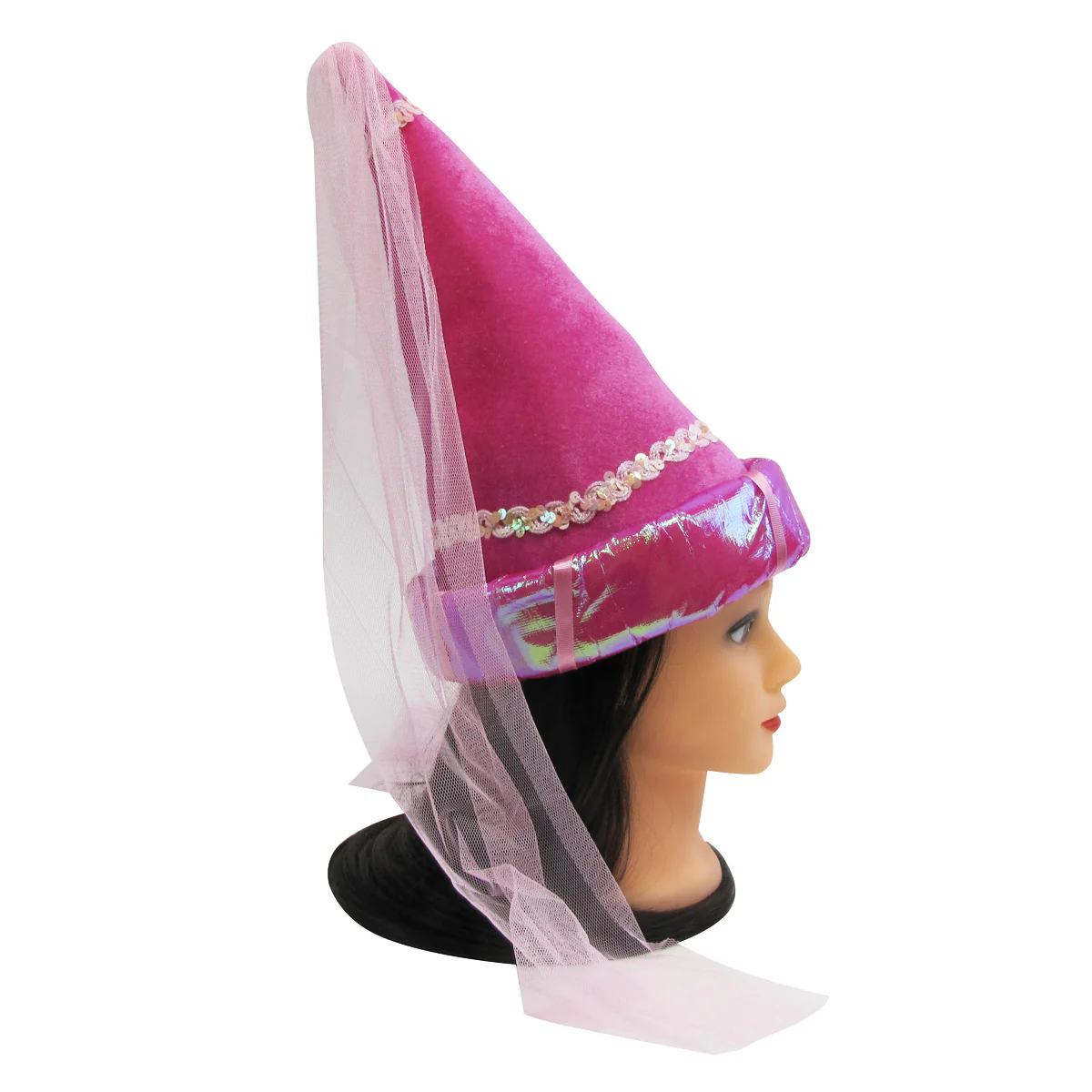Pink Fairy Princess Cone Hat Veil Women Girl Kid Plush Party Costume Accessory - Image 4
