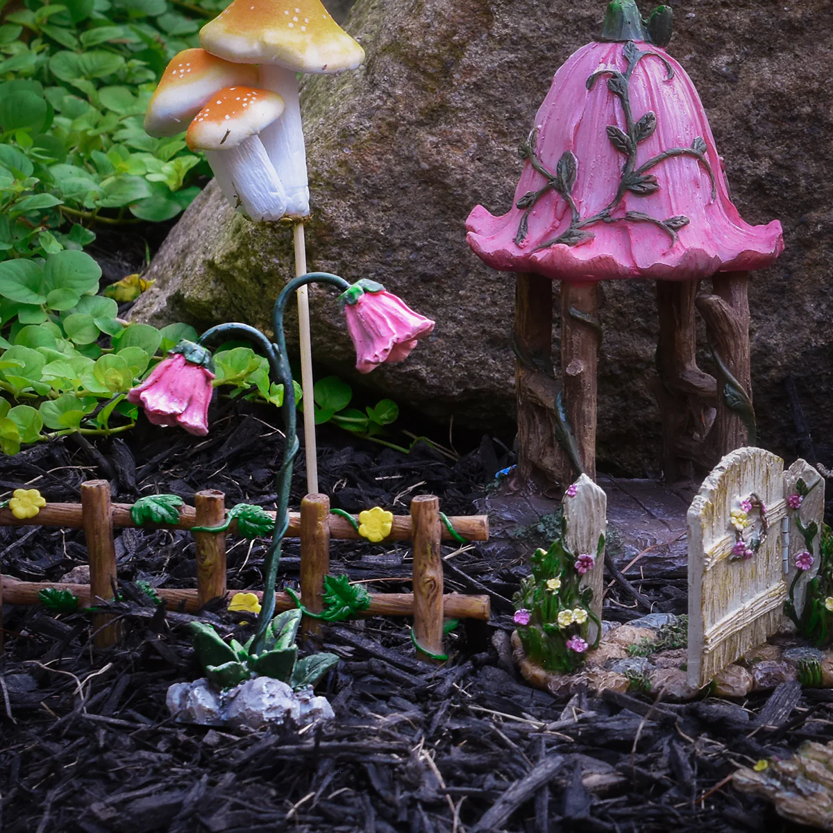 Pink Mini Flower Lamps Miniature Fairy Garden Outdoor Landscape Dollhouse Decor - Image 4