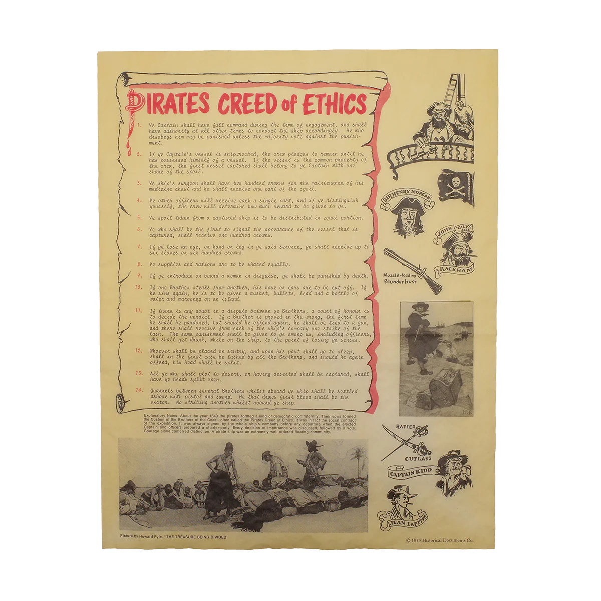 Pirate Rules Parchment Paper Creed Bedroom Poster Home Decor Captain Wall Art