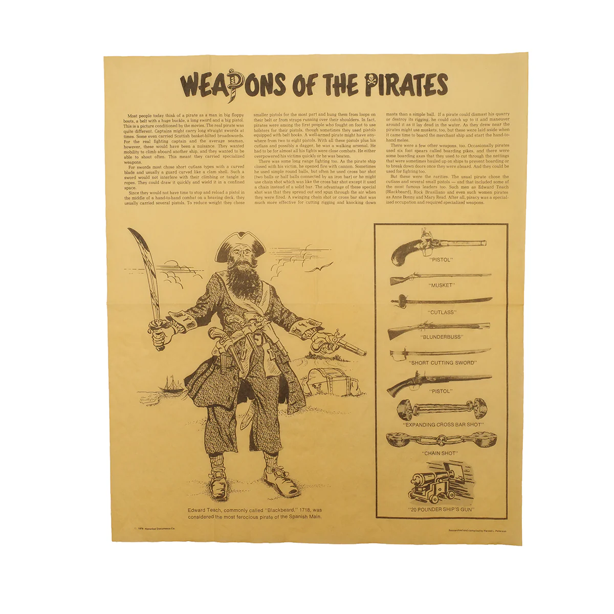 Pirate Weapons Parchment Paper Poster Pistol Sword Gun Blackbeard Decor Wall Art