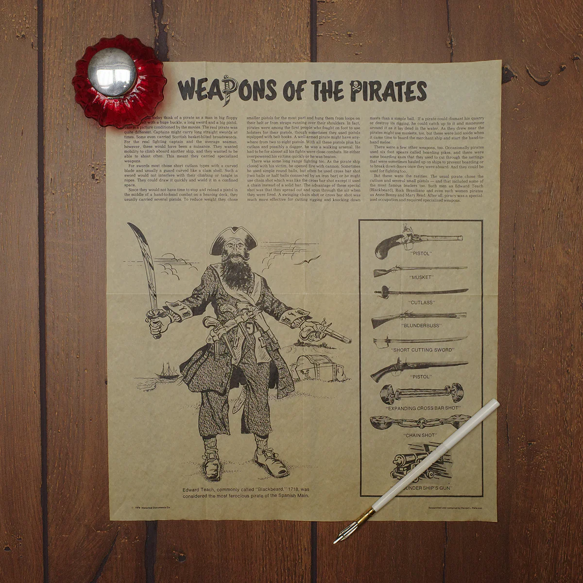 Pirate Weapons Parchment Paper Poster Pistol Sword Gun Blackbeard Decor Wall Art - Image 2