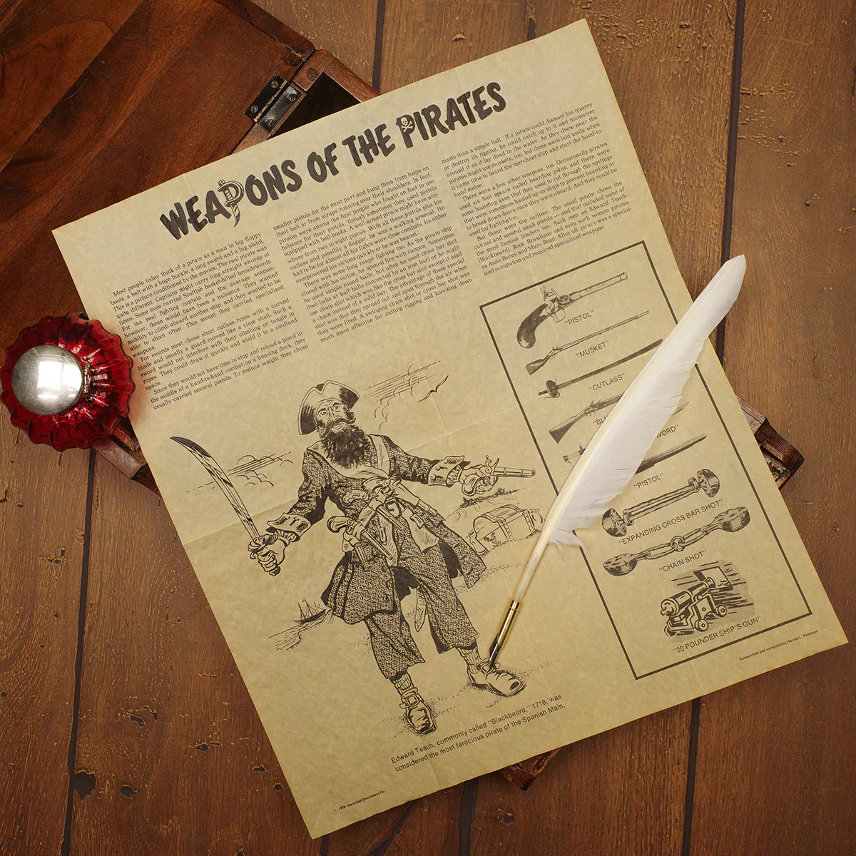 Pirate Weapons Parchment Paper Poster Pistol Sword Gun Blackbeard Decor Wall Art - Image 3