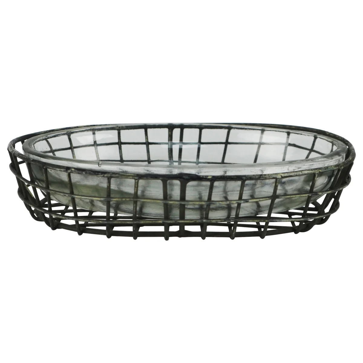 Primitive Style Wire Metal & Glass Oval Bathroom Soap Dish