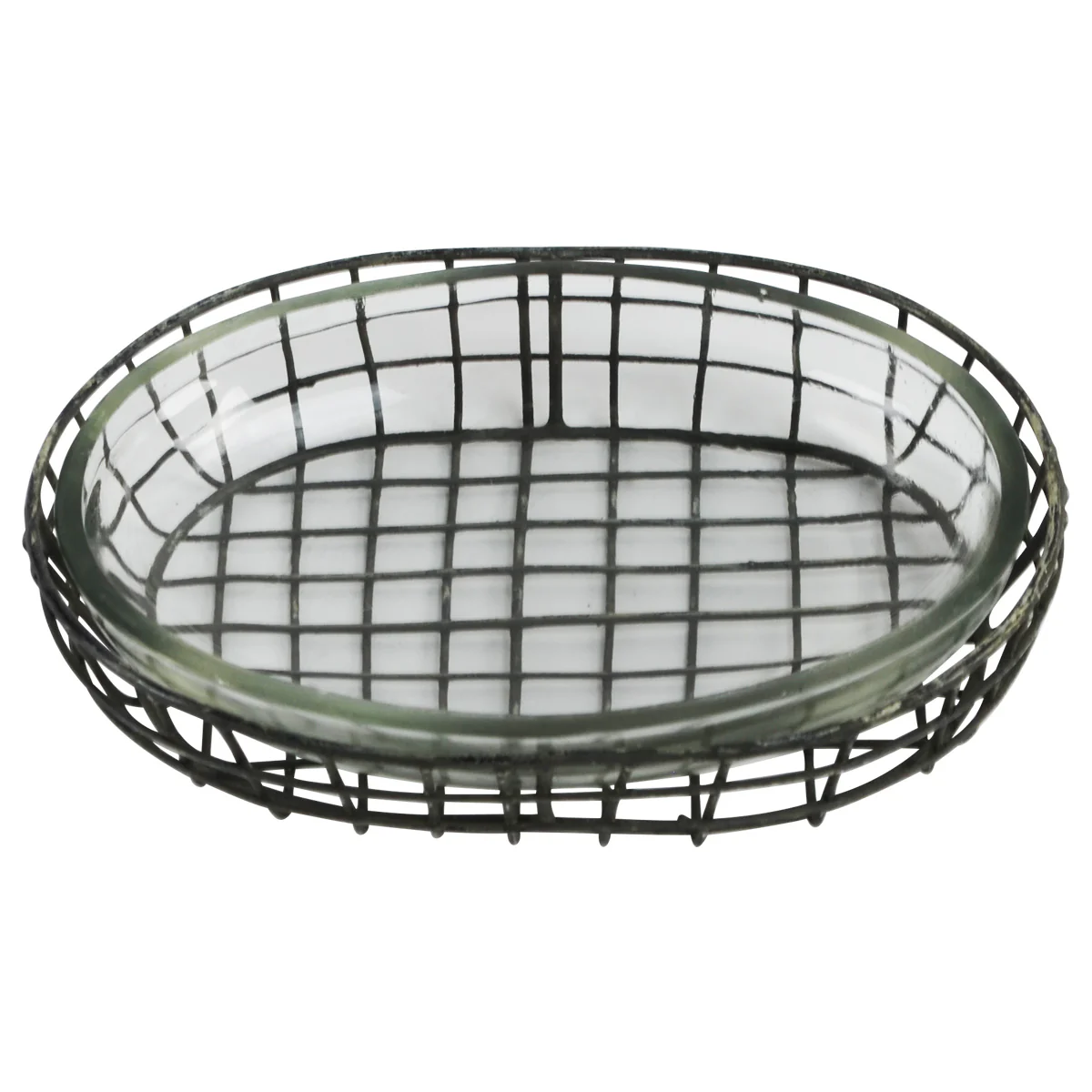 Primitive Style Wire Metal & Glass Oval Bathroom Soap Dish - Image 2