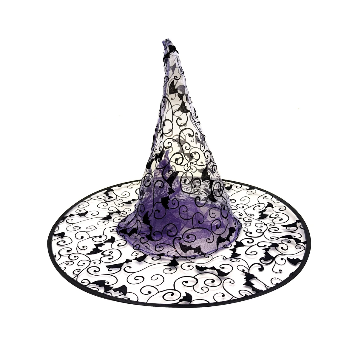 Purple Glitter Mesh Witch Hat Felt Black Bat Wizard Halloween Costume Party Hats