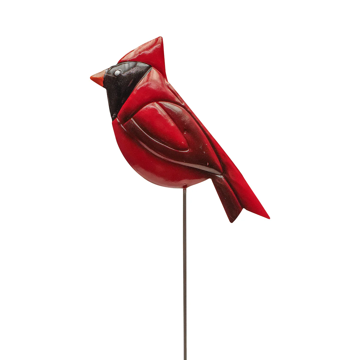 Red Cardinal Pot Plant Stake Painted Metal Bird 3D Yard Art Outdoor Garden Decor - Image 2