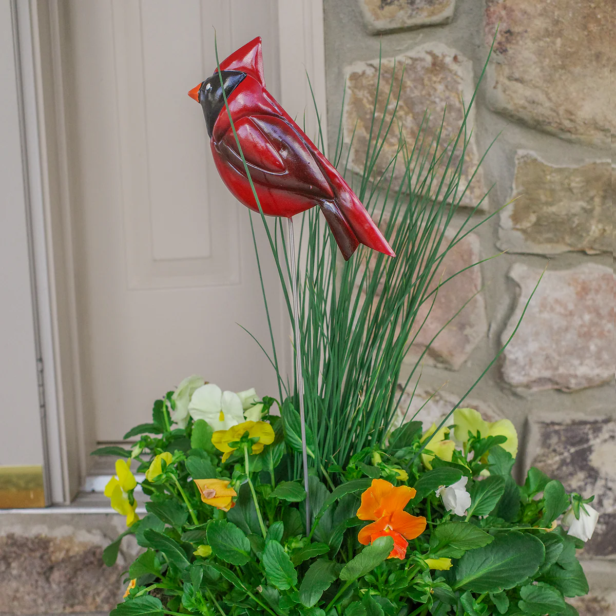 Red Cardinal Pot Plant Stake Painted Metal Bird 3D Yard Art Outdoor Garden Decor - Image 4
