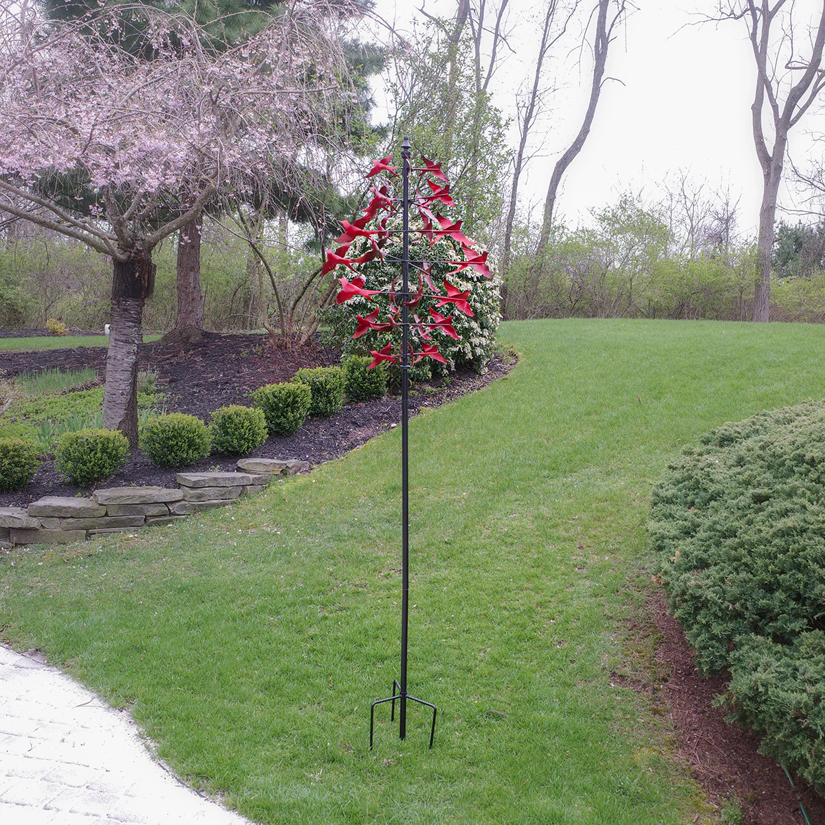 Red Cardinal Wind Spinner Kinetic Weather Yard Art Garden Sculpture Patio Decor - Image 3