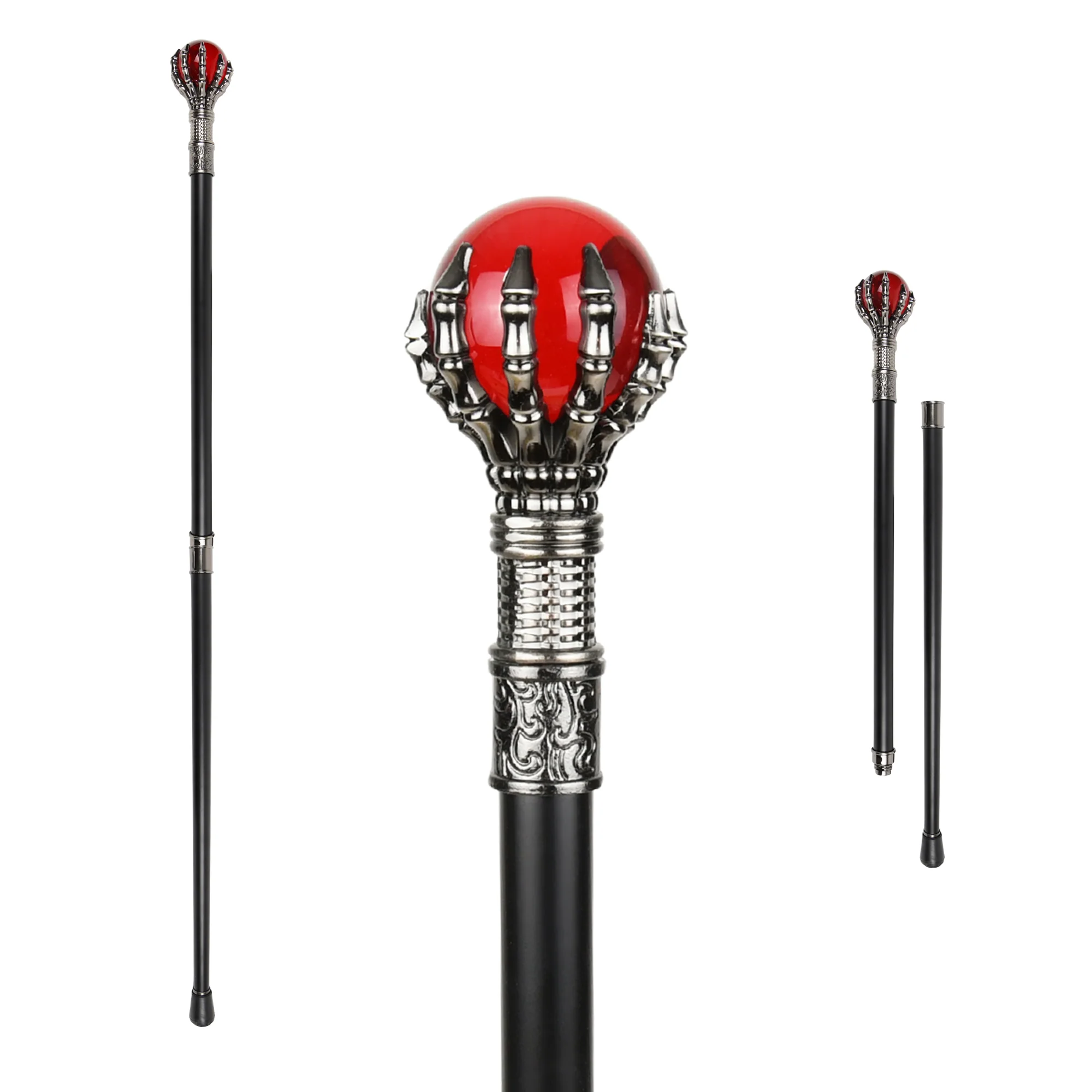 Red Glass Ball Skeleton Hand Walking Canes for Men, Women Halloween Costume 37"