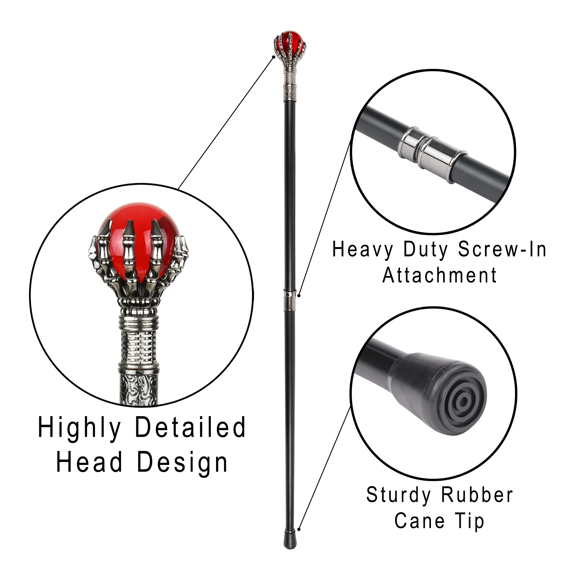 Red Glass Ball Skeleton Hand Walking Canes for Men, Women Halloween Costume 37" - Image 4