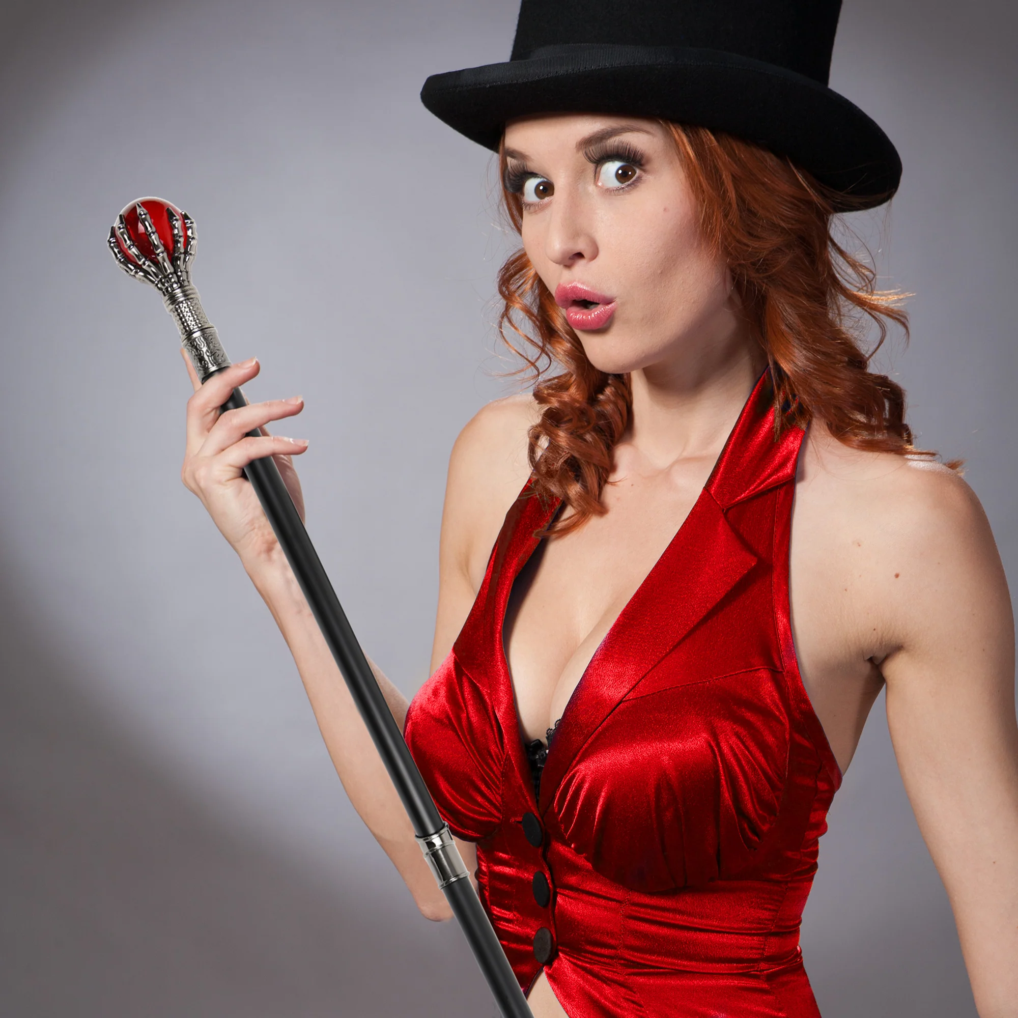 Red Glass Ball Skeleton Hand Walking Canes for Men, Women Halloween Costume 37" - Image 7