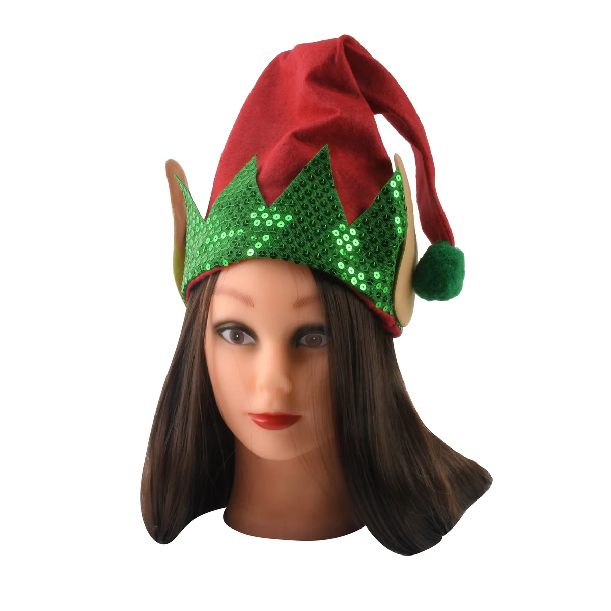 Red Green Sequin Felt Santa Christmas Elf Ears Hat Xmas Party Costume Accessory - Image 2
