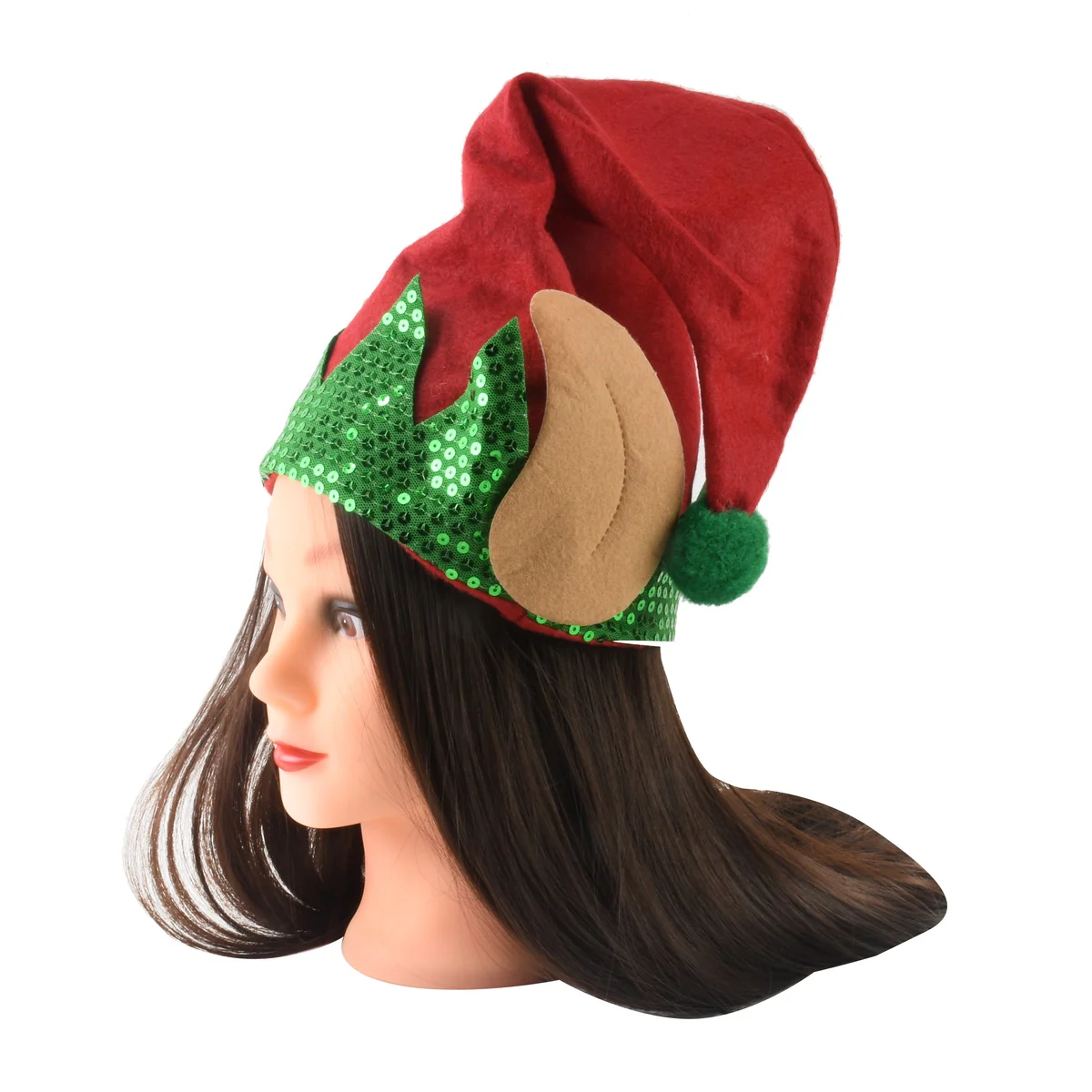 Red Green Sequin Felt Santa Christmas Elf Ears Hat Xmas Party Costume Accessory - Image 3