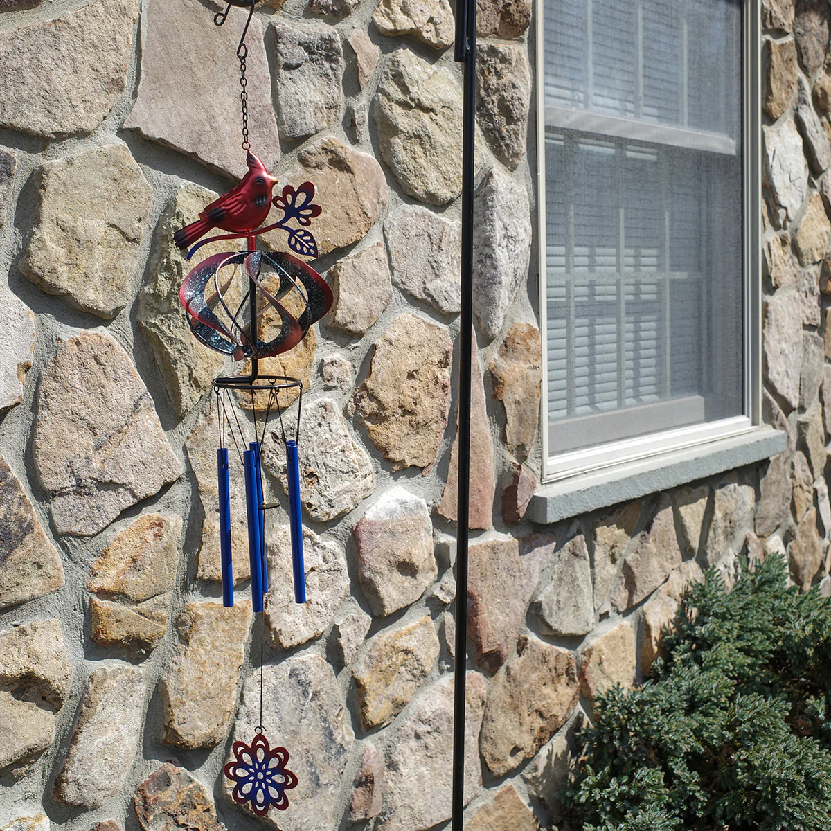Red Metal Bird Wind Chime Weather Spinner 3D Garden Yard Art Kinetic Patio Decor - Image 4