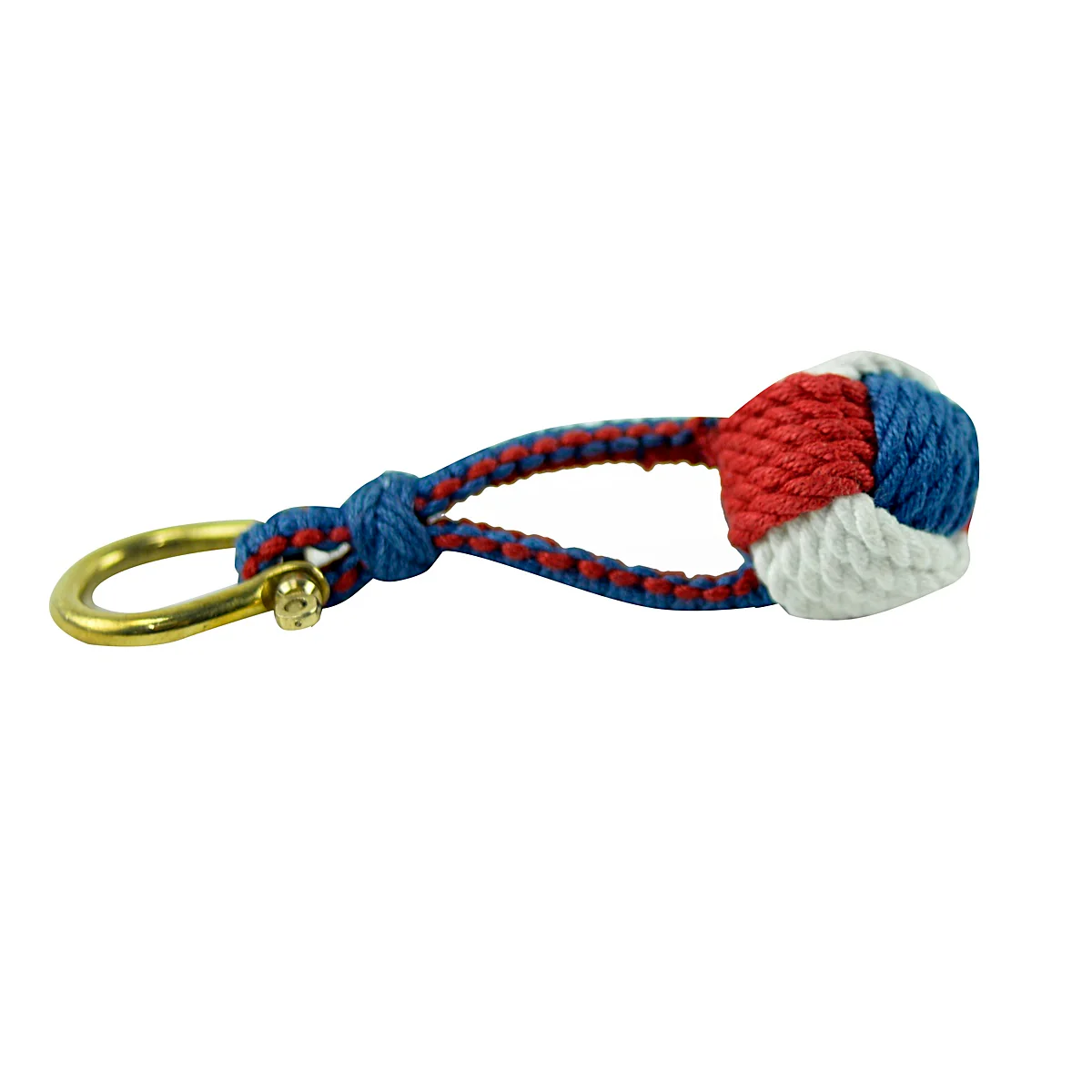 Red White Blue Monkey Fist Keychain Marine Rope Knot Keyring Sailor Key Chain - Image 2