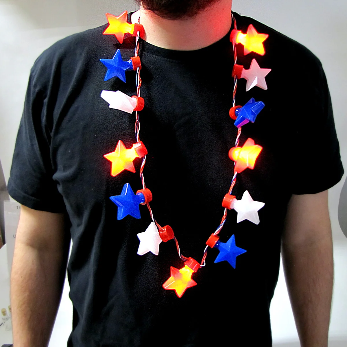 Red White Blue Star Flashing LED Bulb Necklace Glow Light Novelty Party Favor - Image 5