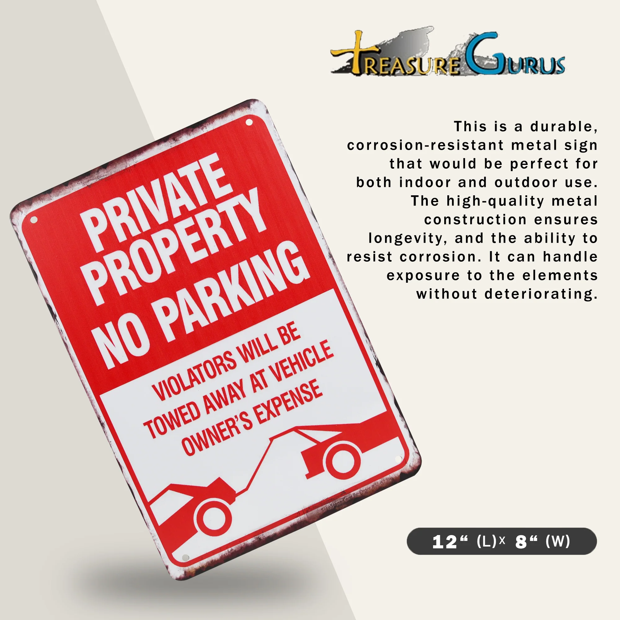 Private Property No Parking Sign Will Be Towed Metal Outdoor Garage Door Decor - Image 3