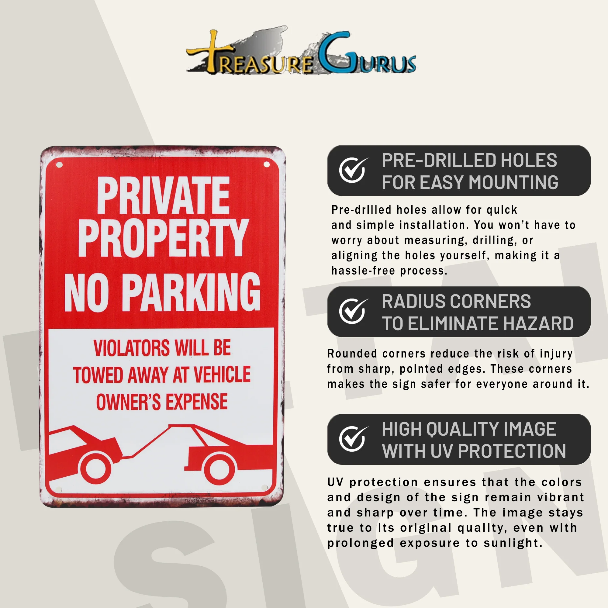 Private Property No Parking Sign Will Be Towed Metal Outdoor Garage Door Decor - Image 4