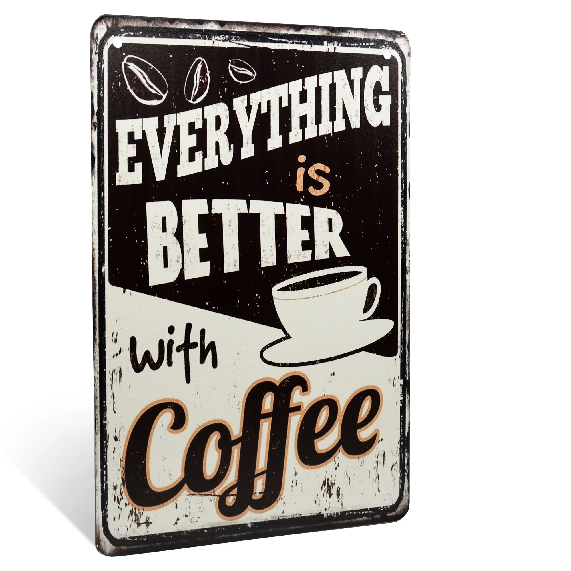 Metal Everything Better With Coffee Mug Sign Kitchen Wall Art Decor Coffee Bar