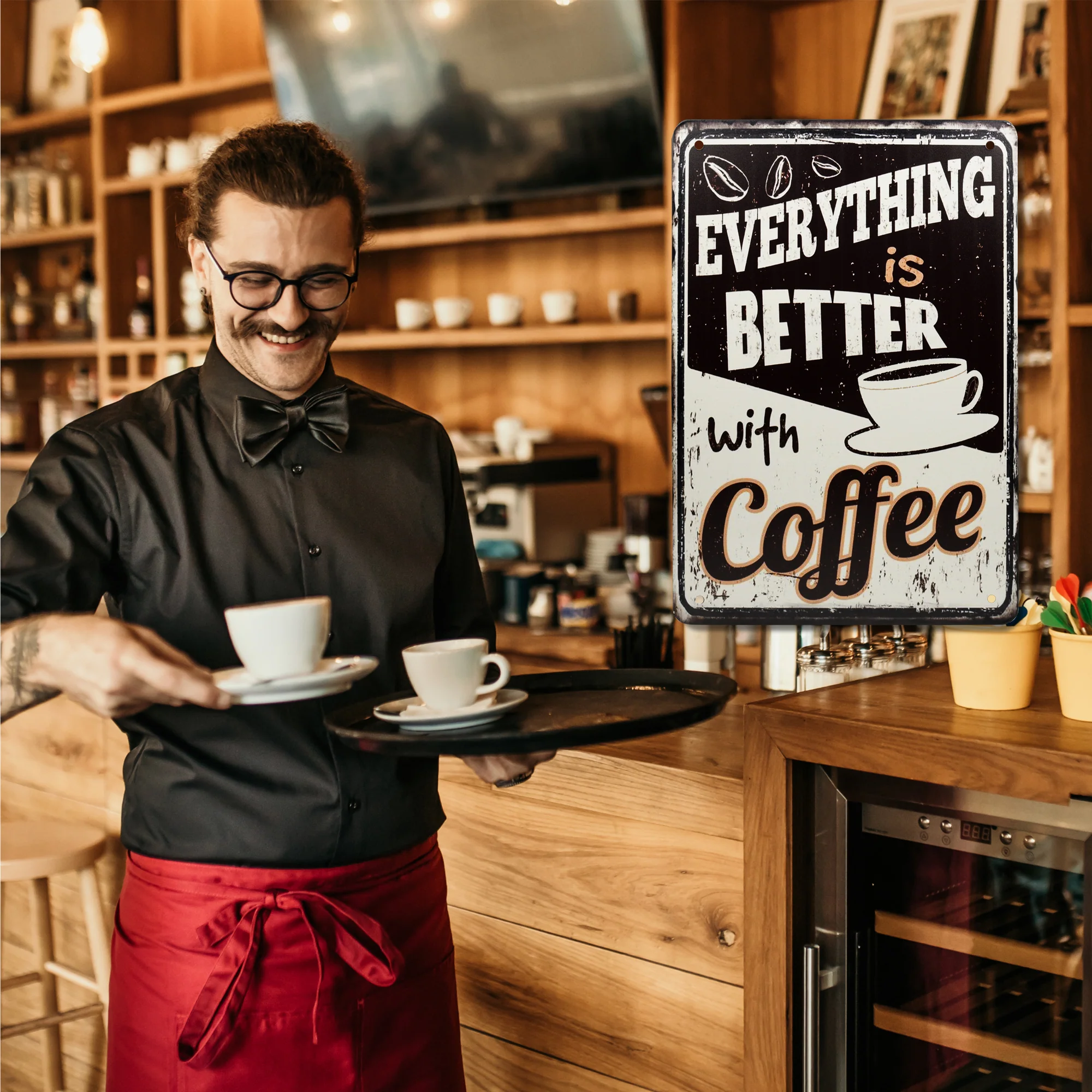Metal Everything Better With Coffee Mug Sign Kitchen Wall Art Decor Coffee Bar - Image 2