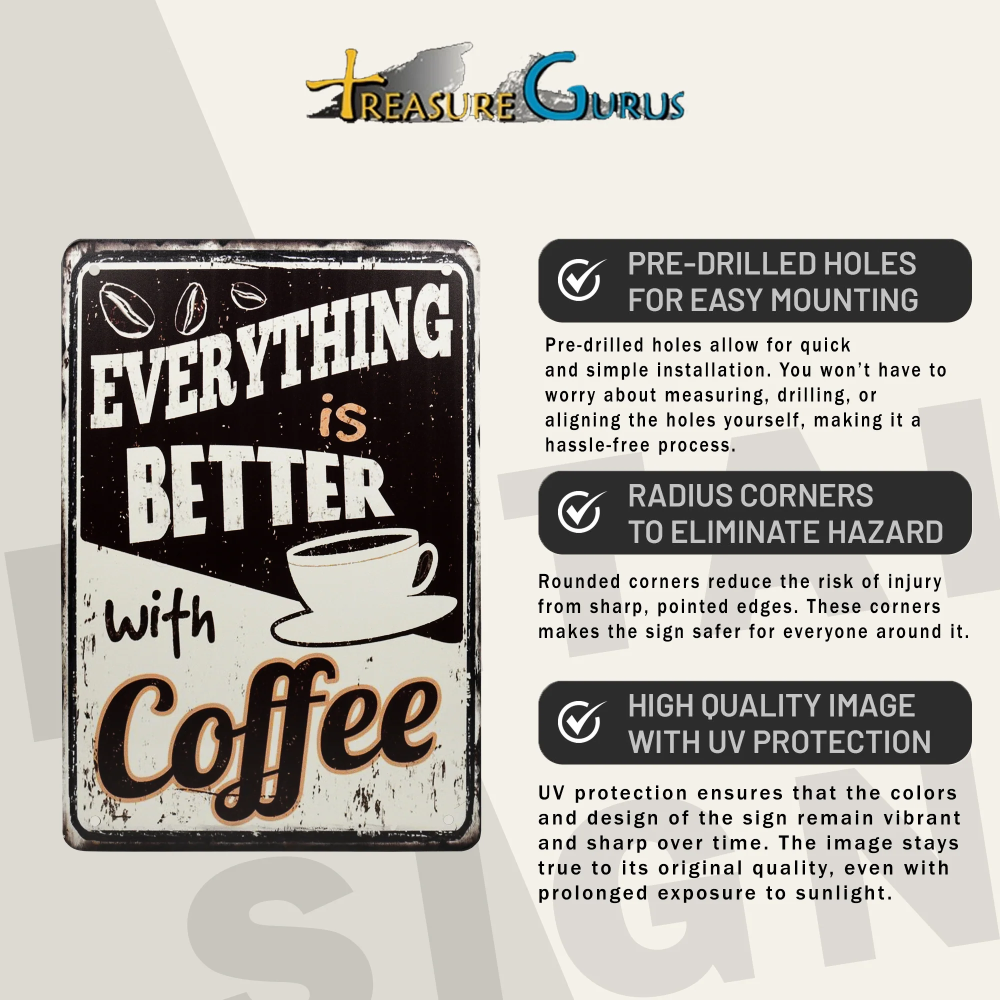 Metal Everything Better With Coffee Mug Sign Kitchen Wall Art Decor Coffee Bar - Image 5