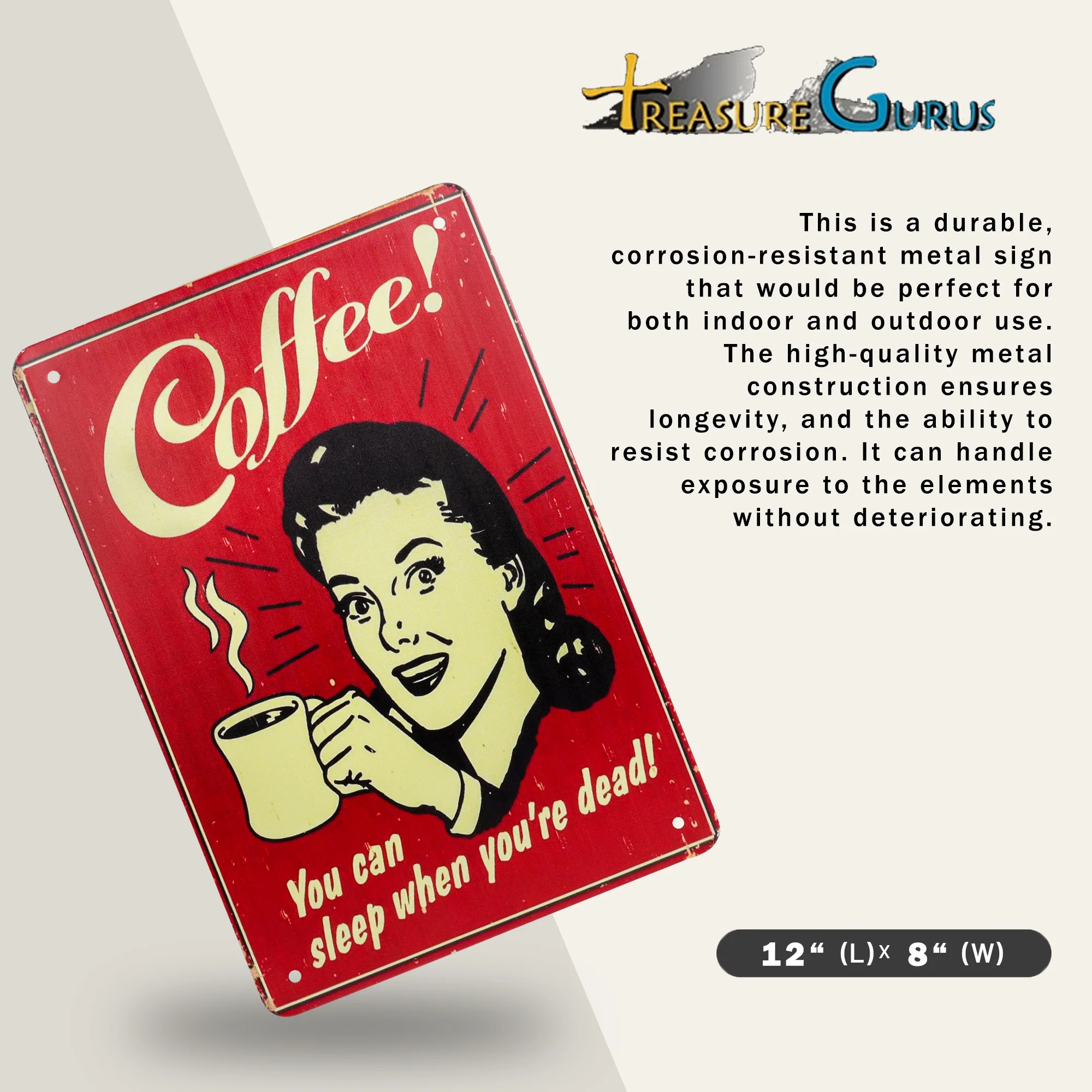 Metal Coffee You Can Sleep When You're Dead Tin Sign Gifts for Coffee Bar Lovers - Image 3