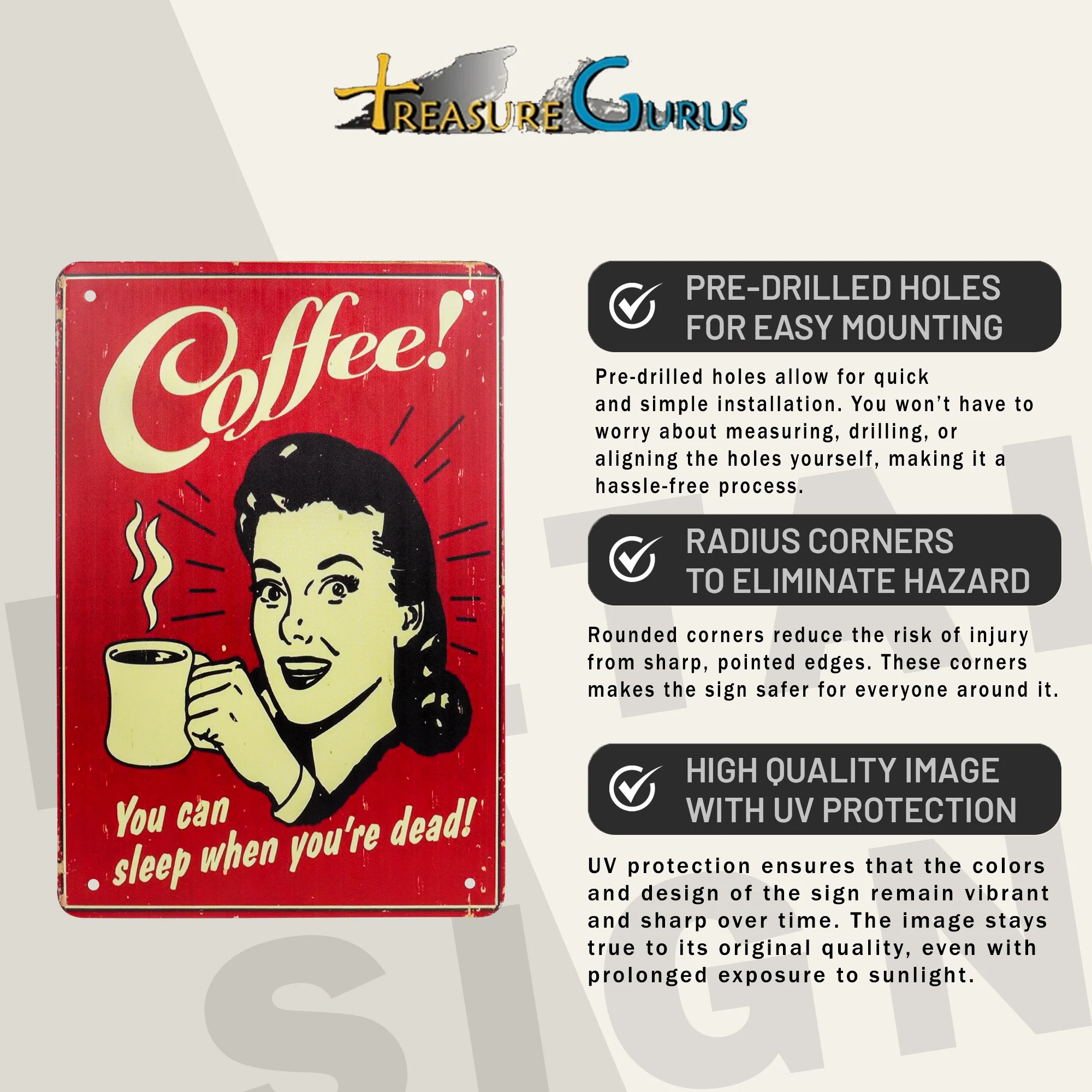 Metal Coffee You Can Sleep When You're Dead Tin Sign Gifts for Coffee Bar Lovers - Image 4