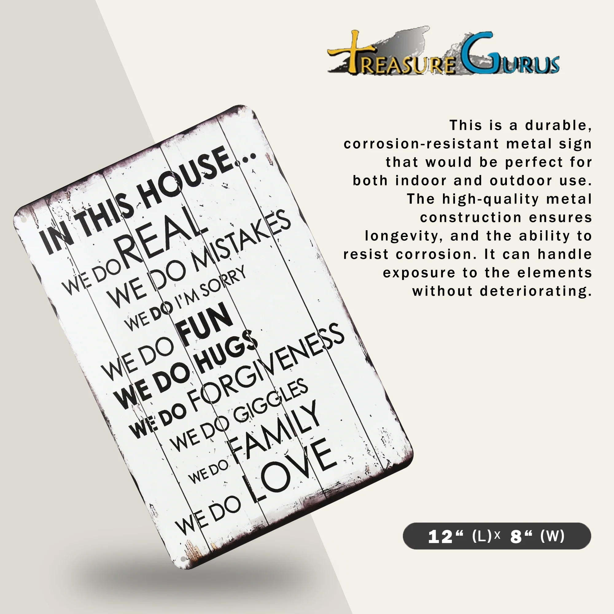 Metal Wall Art In This House We Do Family Sign Motivational Poster Home Decor - Image 3
