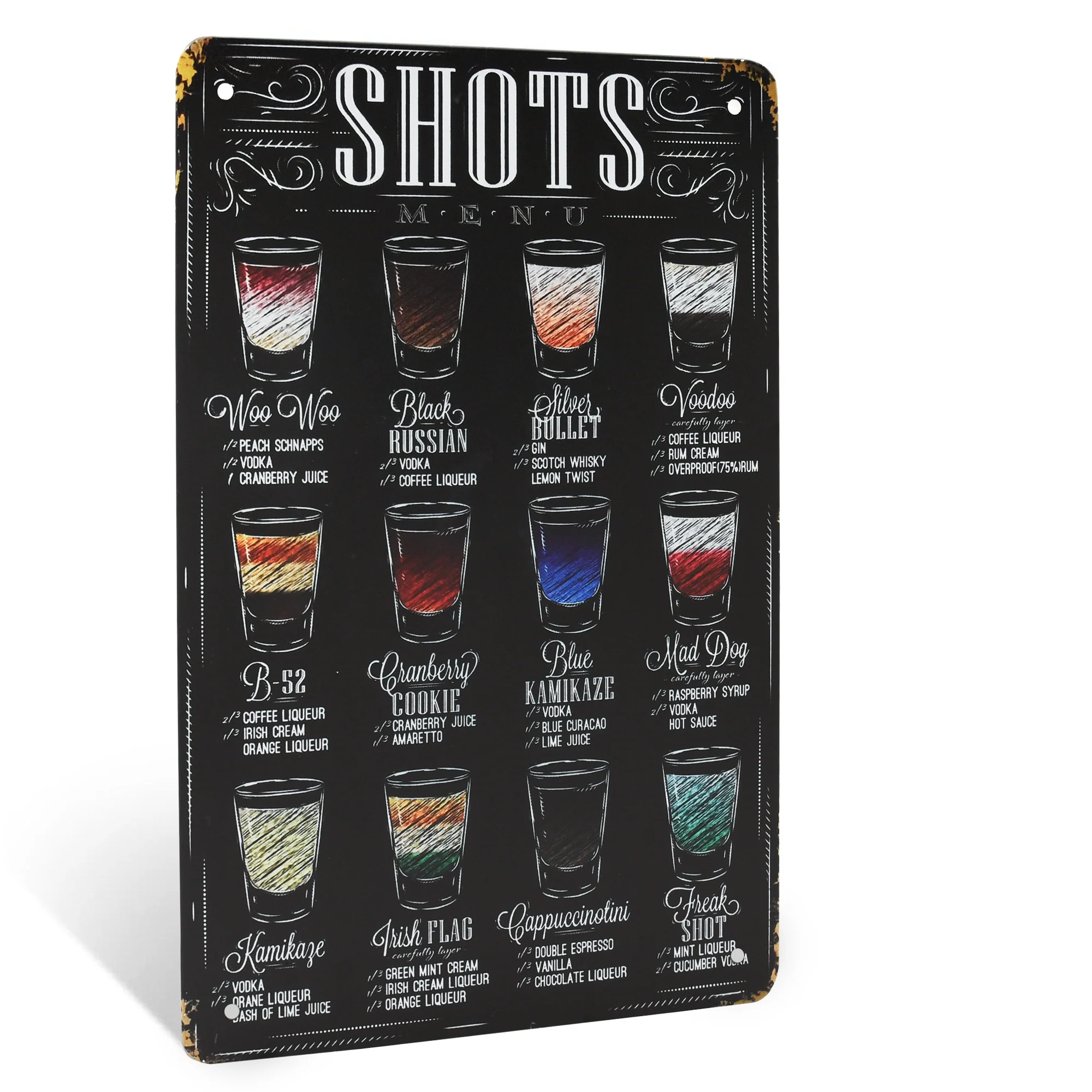Bar Wall Art Twelve Shots Recipe Sign for Home Bar, Kitchen Apartment, Dorm Room
