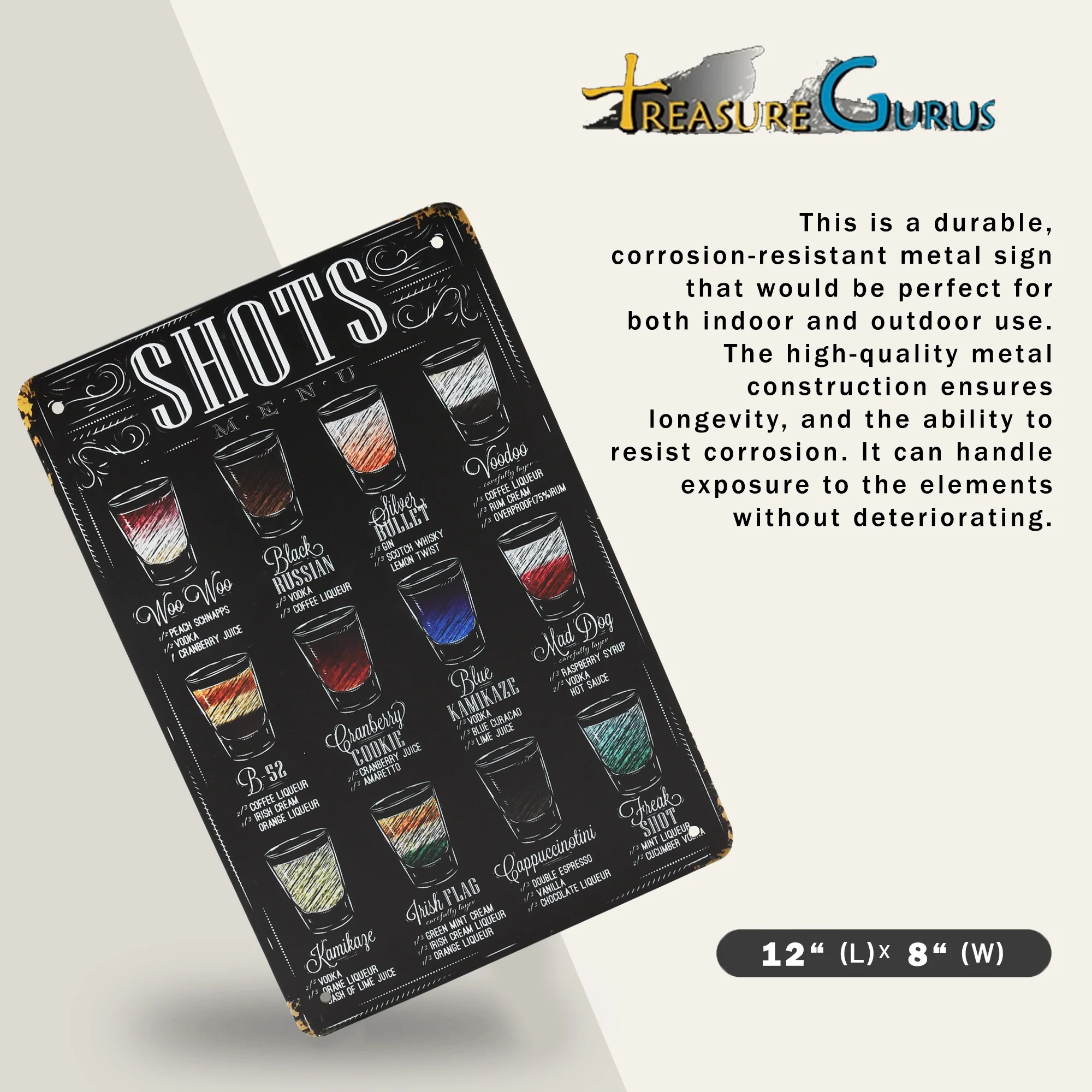 Bar Wall Art Twelve Shots Recipe Sign for Home Bar, Kitchen Apartment, Dorm Room - Image 2