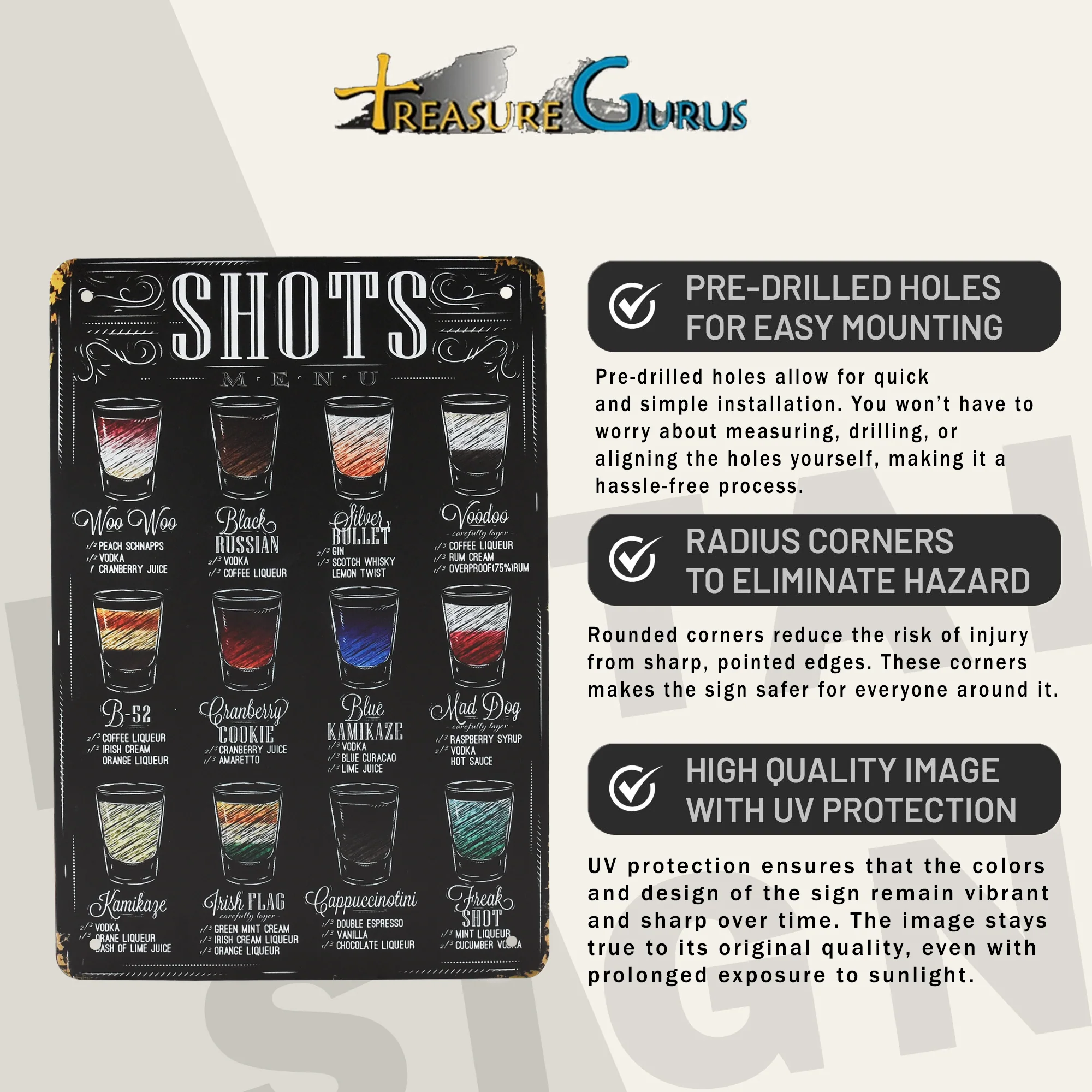 Bar Wall Art Twelve Shots Recipe Sign for Home Bar, Kitchen Apartment, Dorm Room - Image 3