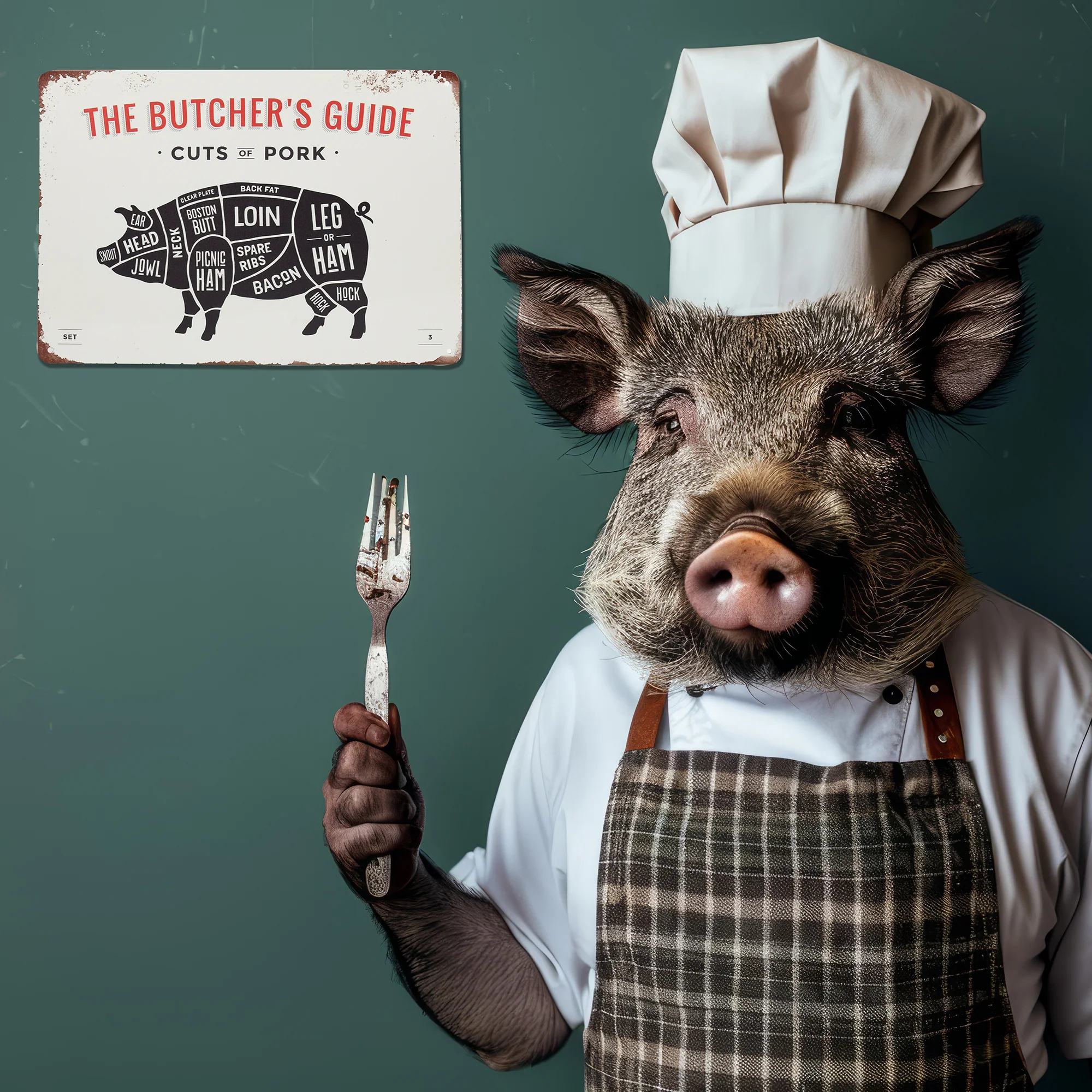 Kitchen Wall Decor Cuts of Pork Meat Sign Pig Farmhouse Pantry Wall Art Gift Men - Image 6