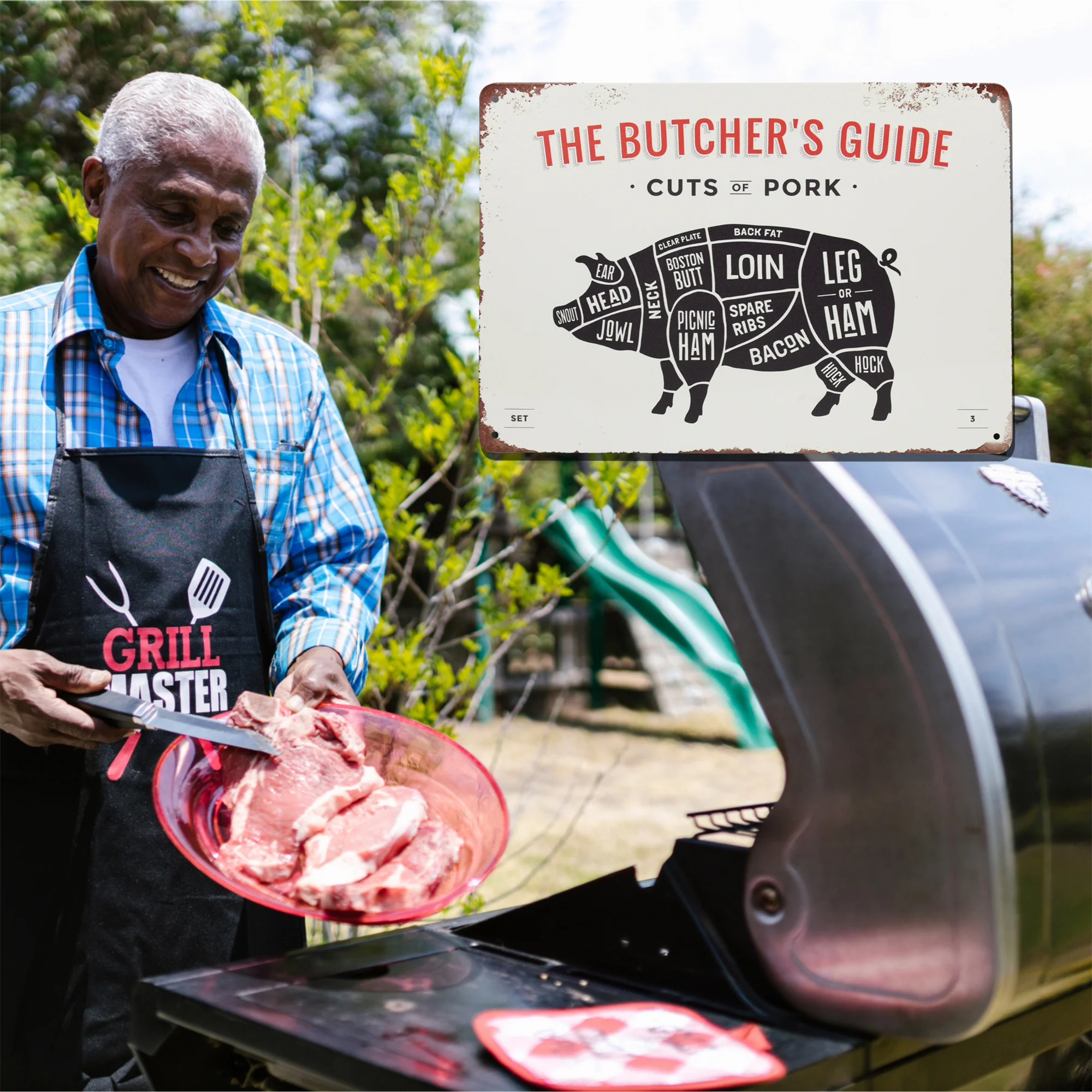Kitchen Wall Decor Cuts of Pork Meat Sign Pig Farmhouse Pantry Wall Art Gift Men - Image 9
