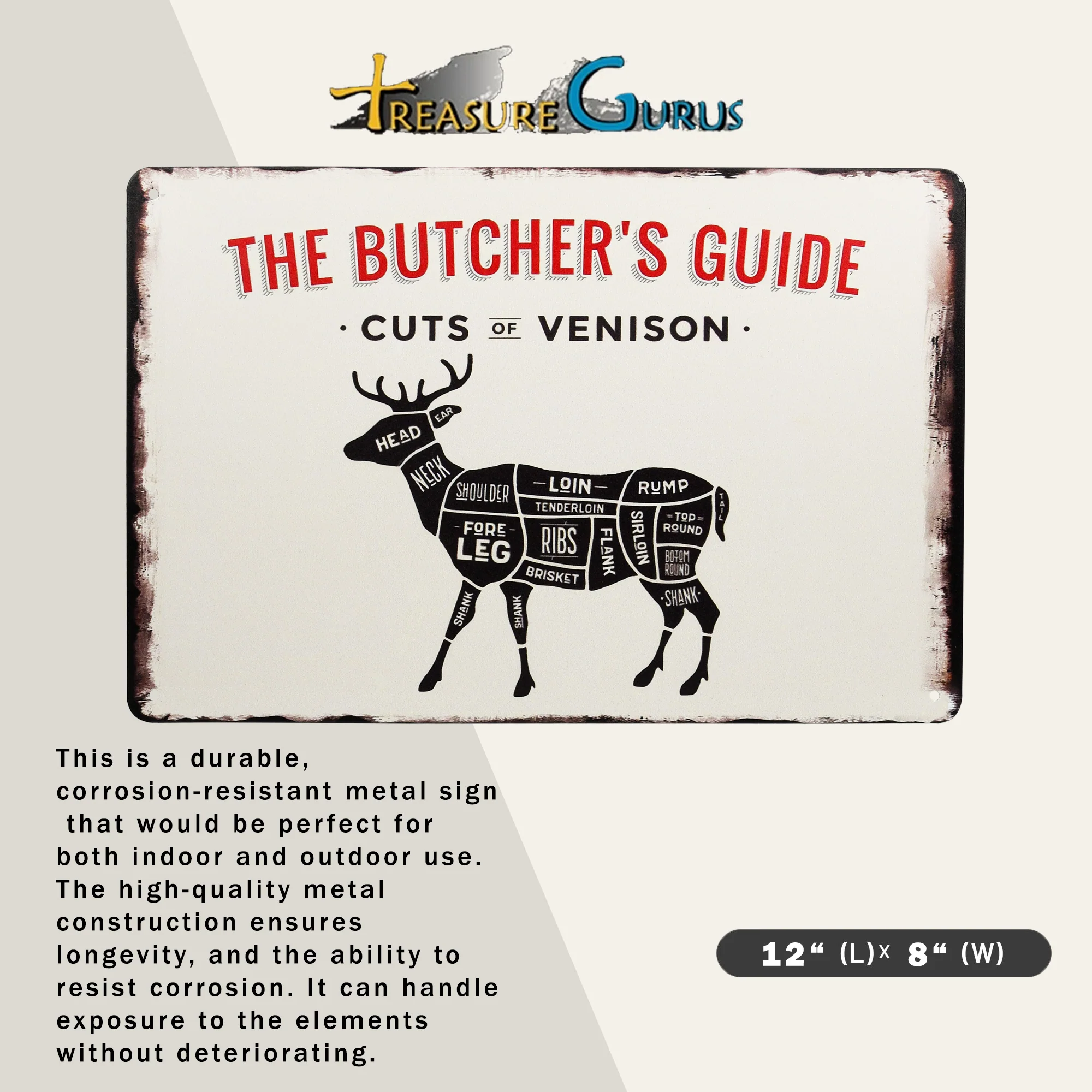 Metal Wall Decor Cuts of Venison Deer Processing Chart Kitchen Cabin Man Cave - Image 2