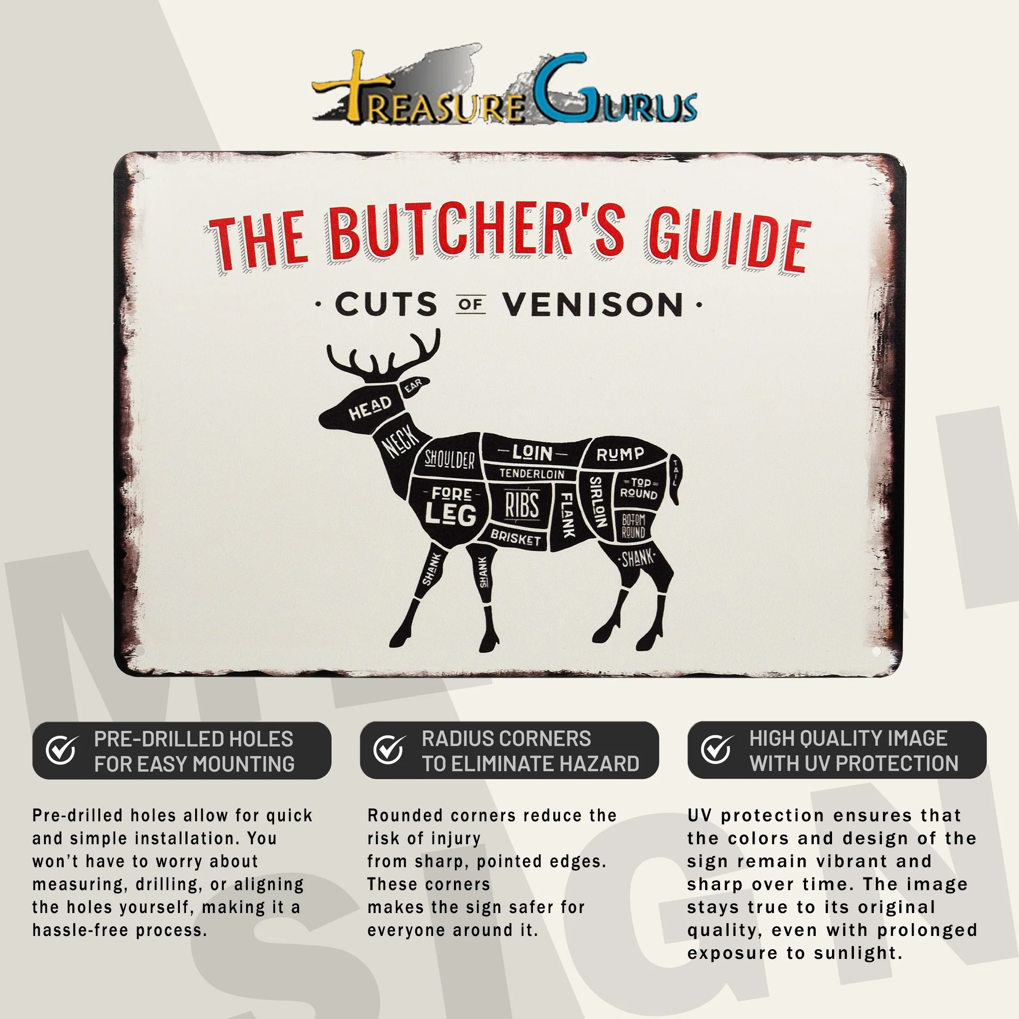 Metal Wall Decor Cuts of Venison Deer Processing Chart Kitchen Cabin Man Cave - Image 3