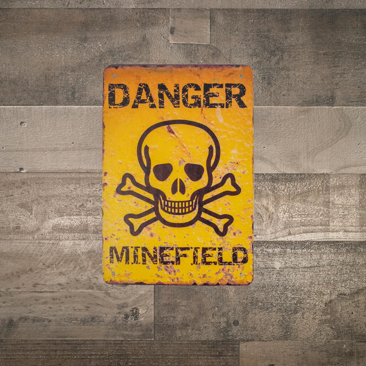 Retro Metal Danger Minefield Warning Wall Sign Man Cave Garage Yard Bar Decor - Image 3