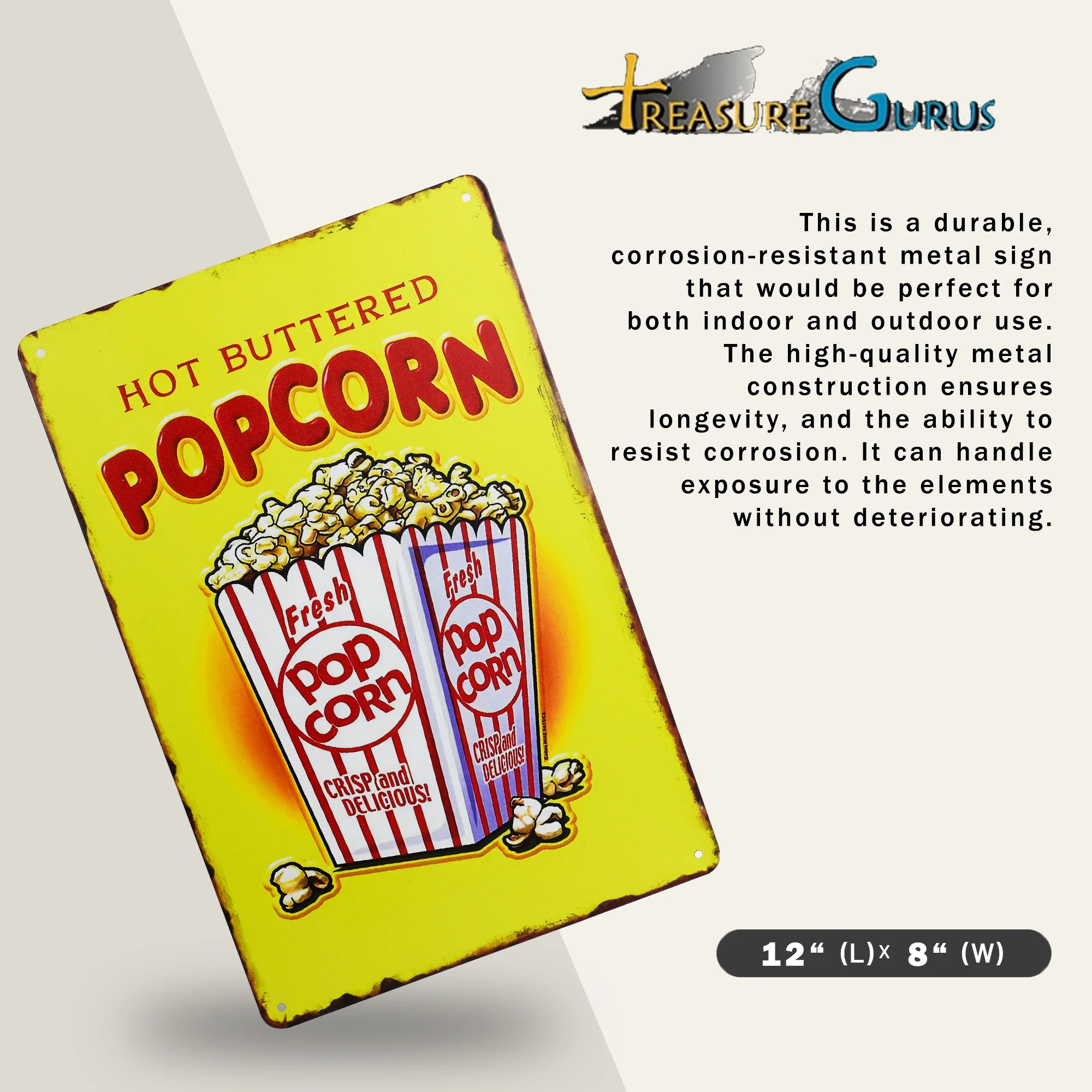 Vintage Metal Hot Buttered Popcorn Movie Theatre Poster Room Sign Wall Decor - Image 3