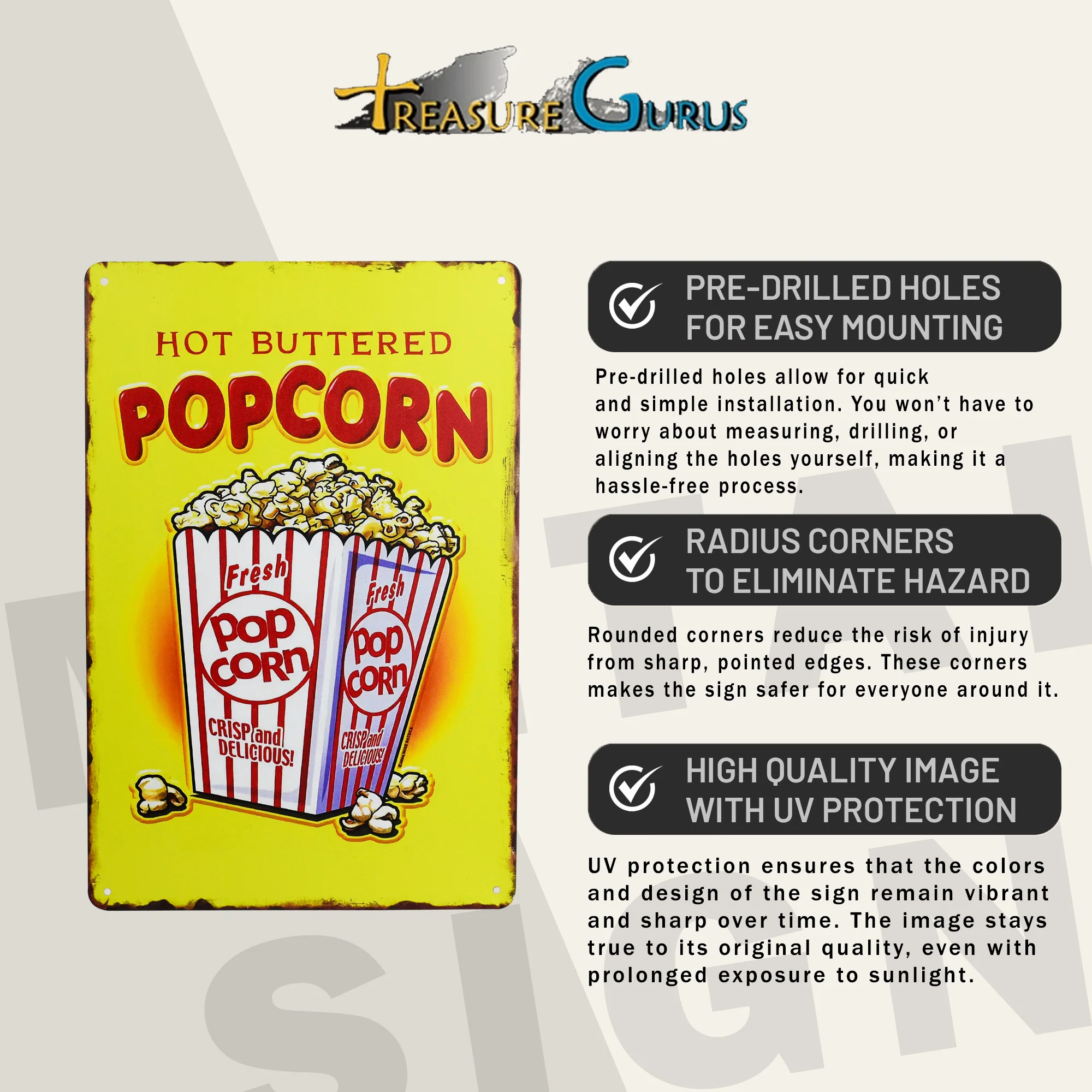 Vintage Metal Hot Buttered Popcorn Movie Theatre Poster Room Sign Wall Decor - Image 4