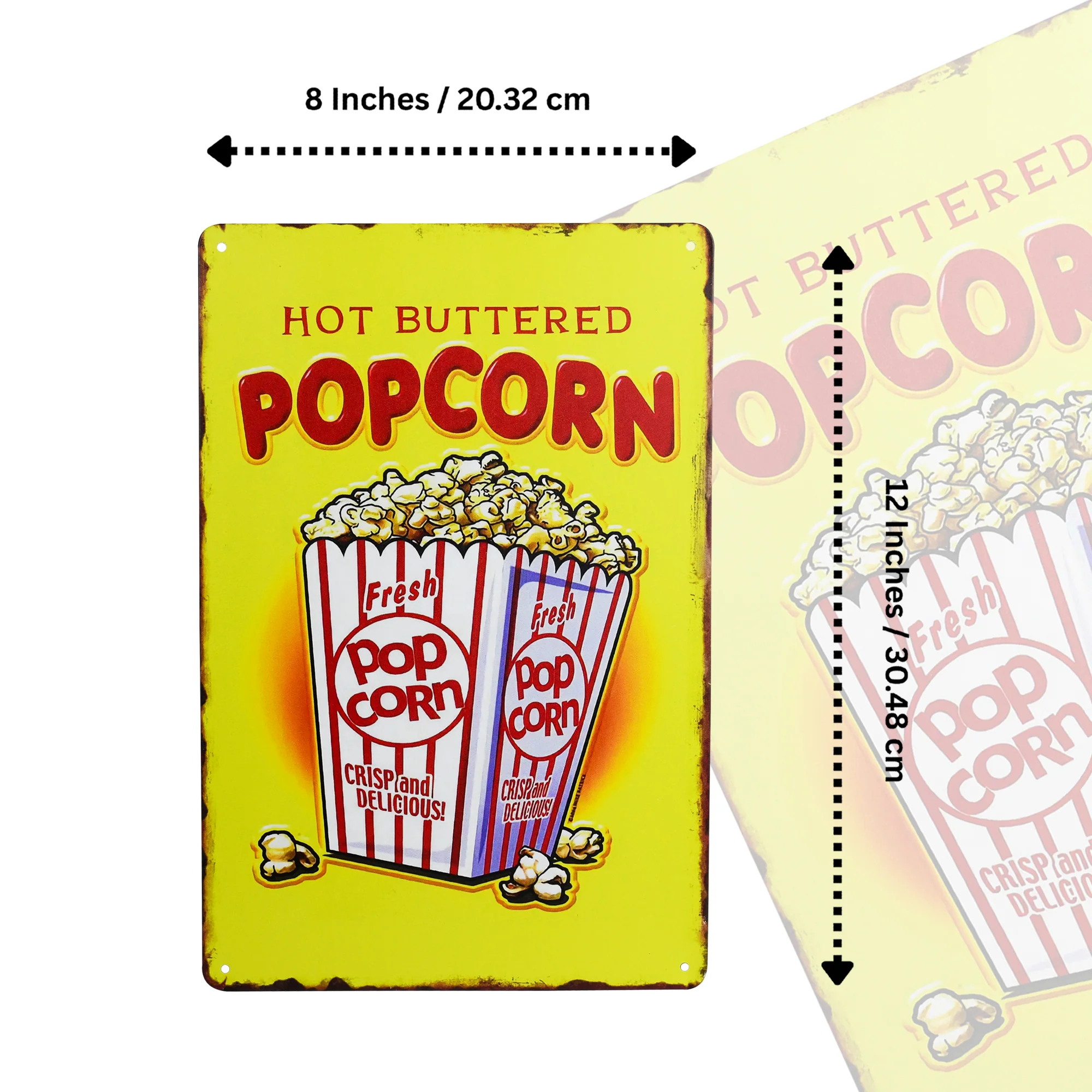 Vintage Metal Hot Buttered Popcorn Movie Theatre Poster Room Sign Wall Decor - Image 6