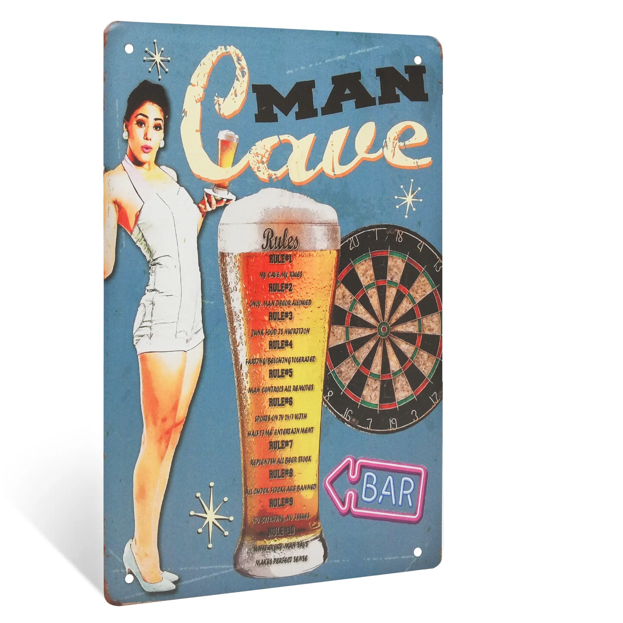 Funny Retro Man Cave Rules Wall Sign for Garage, Dorm Room, Patio Home Room Decor