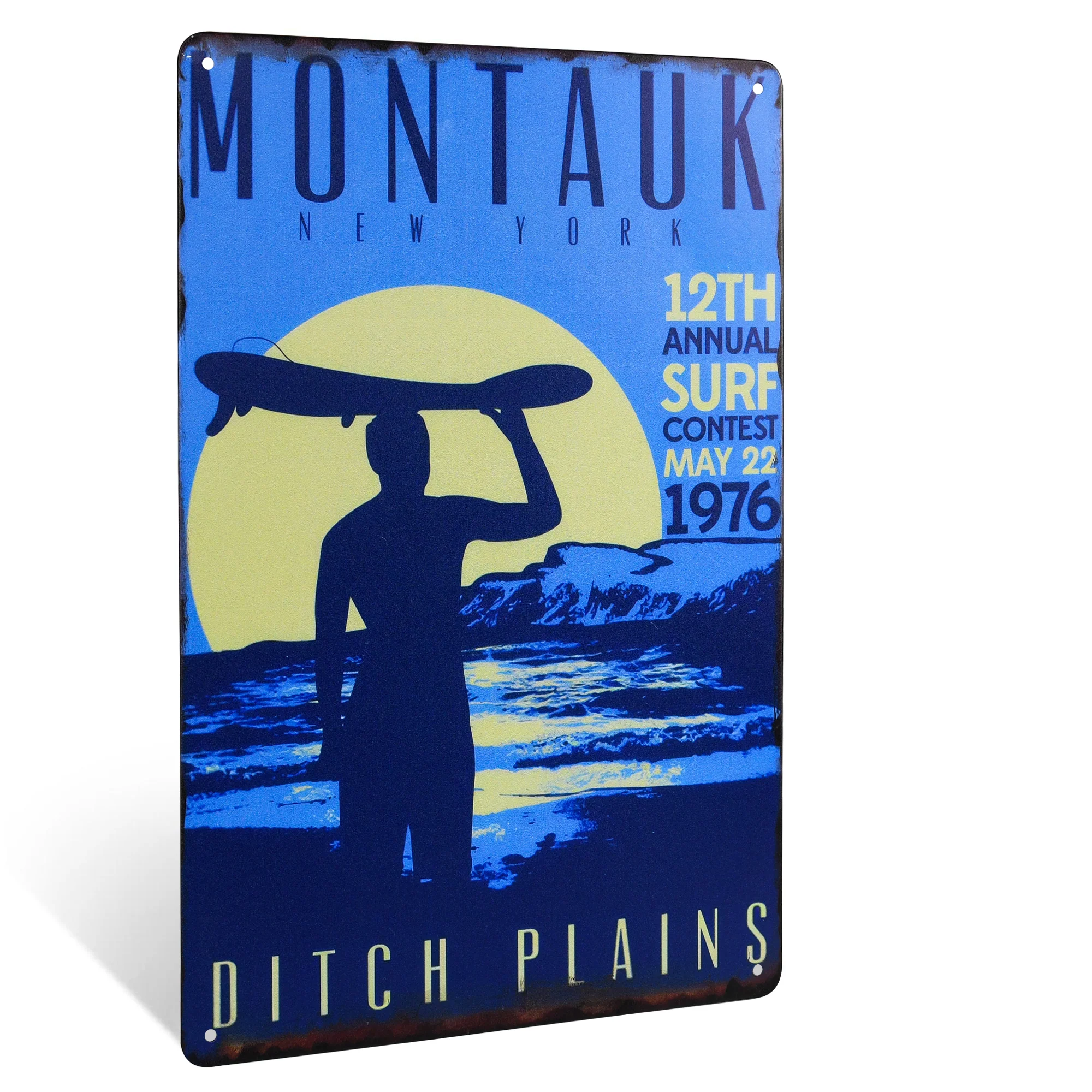 Metal Montauk New York Surf Sign Coastal Beach Home Decor Rustic Wall Art Poster