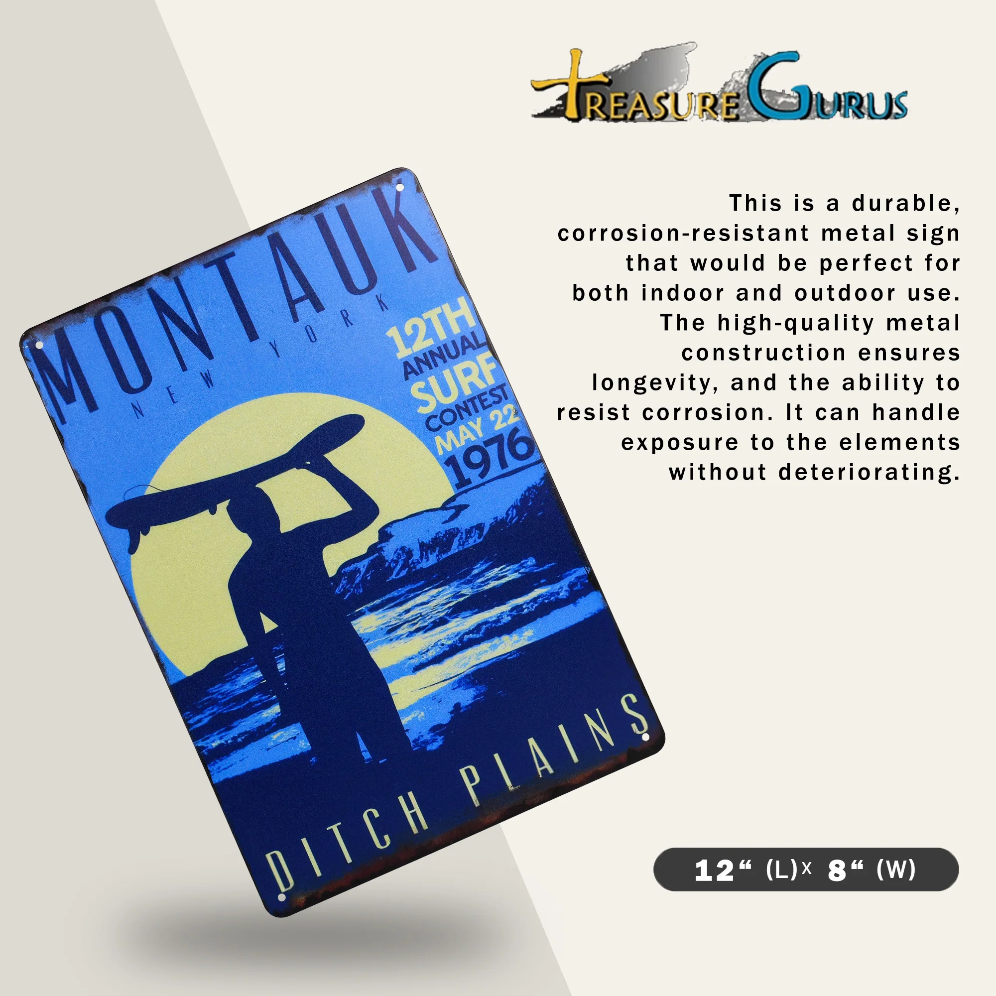 Metal Montauk New York Surf Sign Coastal Beach Home Decor Rustic Wall Art Poster - Image 2
