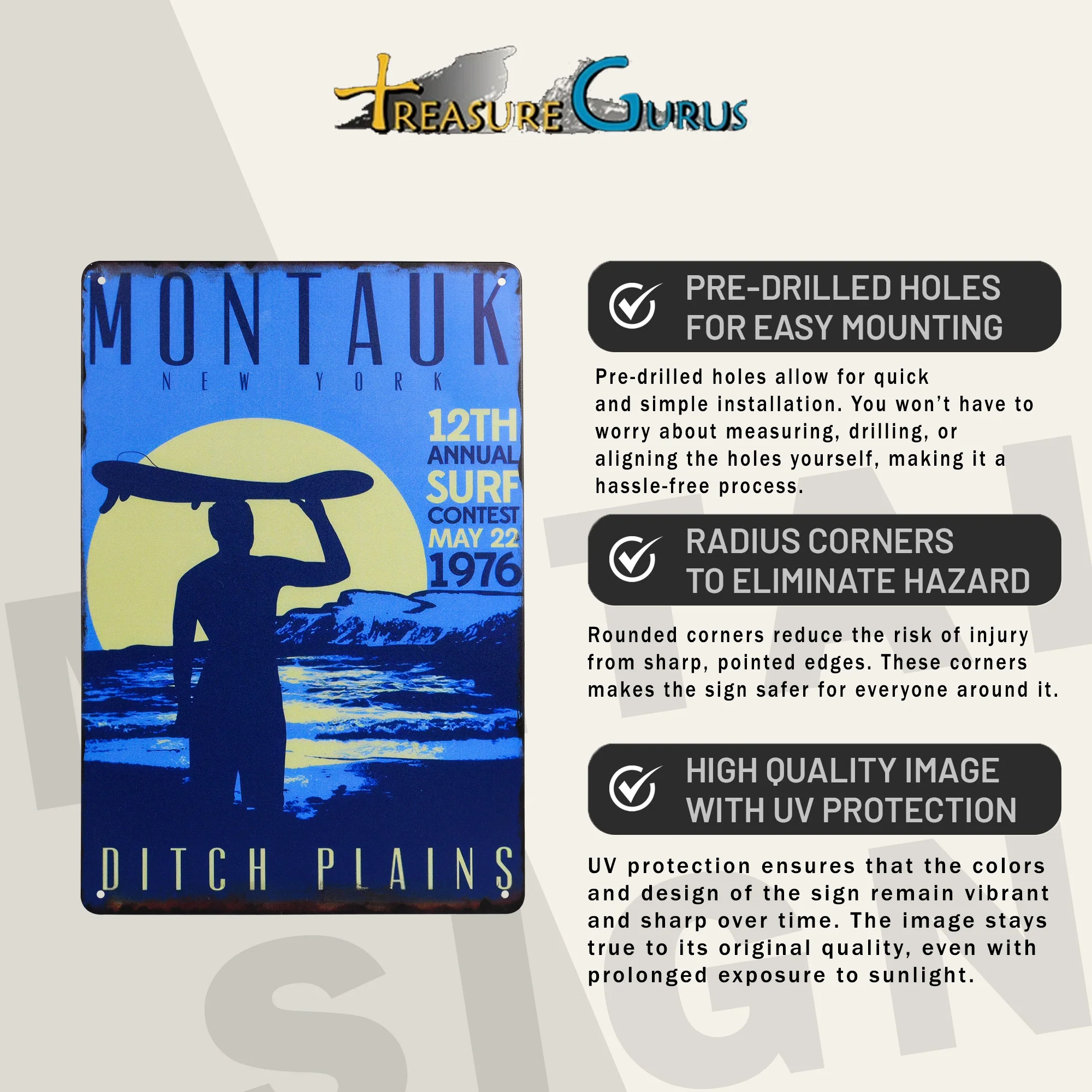 Metal Montauk New York Surf Sign Coastal Beach Home Decor Rustic Wall Art Poster - Image 3