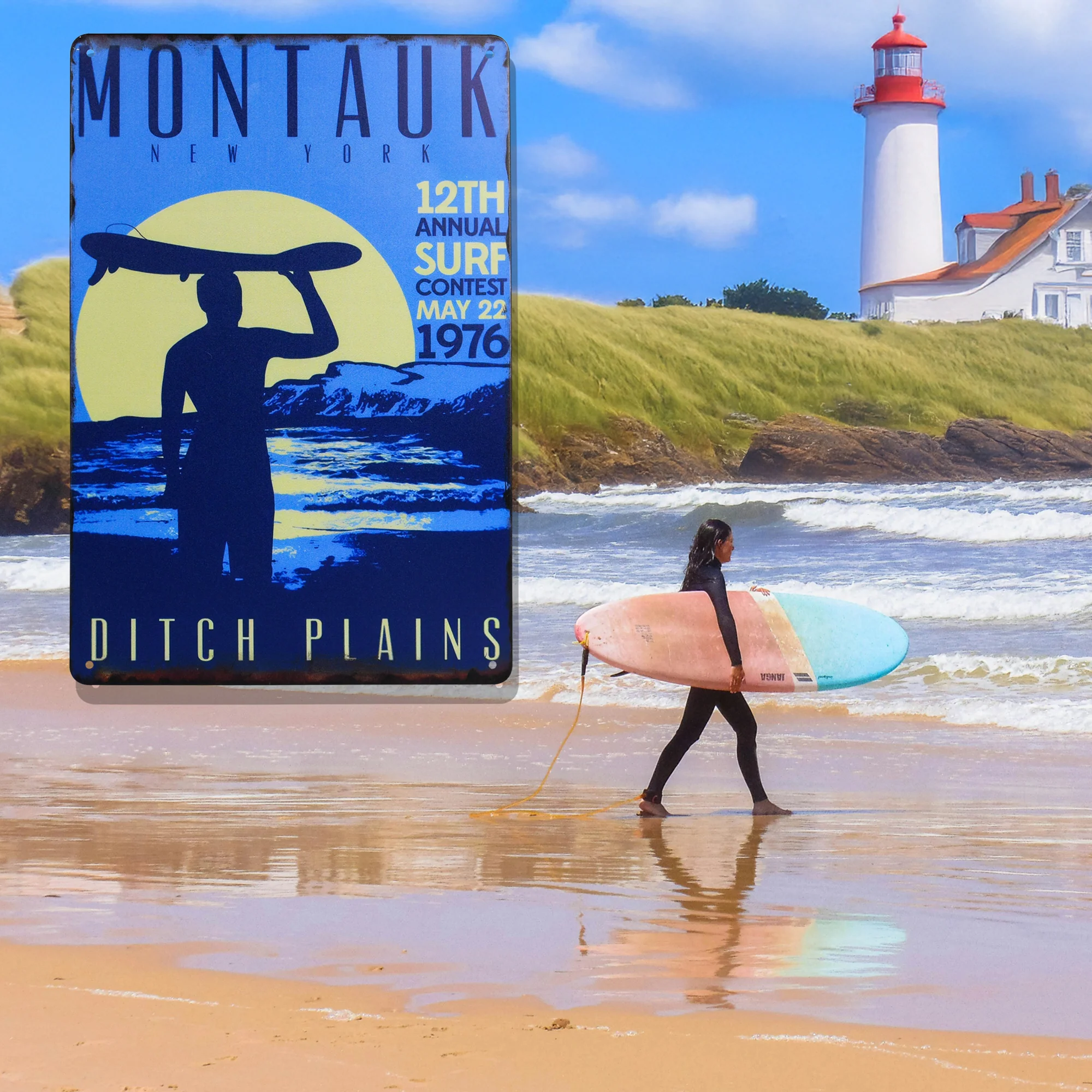 Metal Montauk New York Surf Sign Coastal Beach Home Decor Rustic Wall Art Poster - Image 7