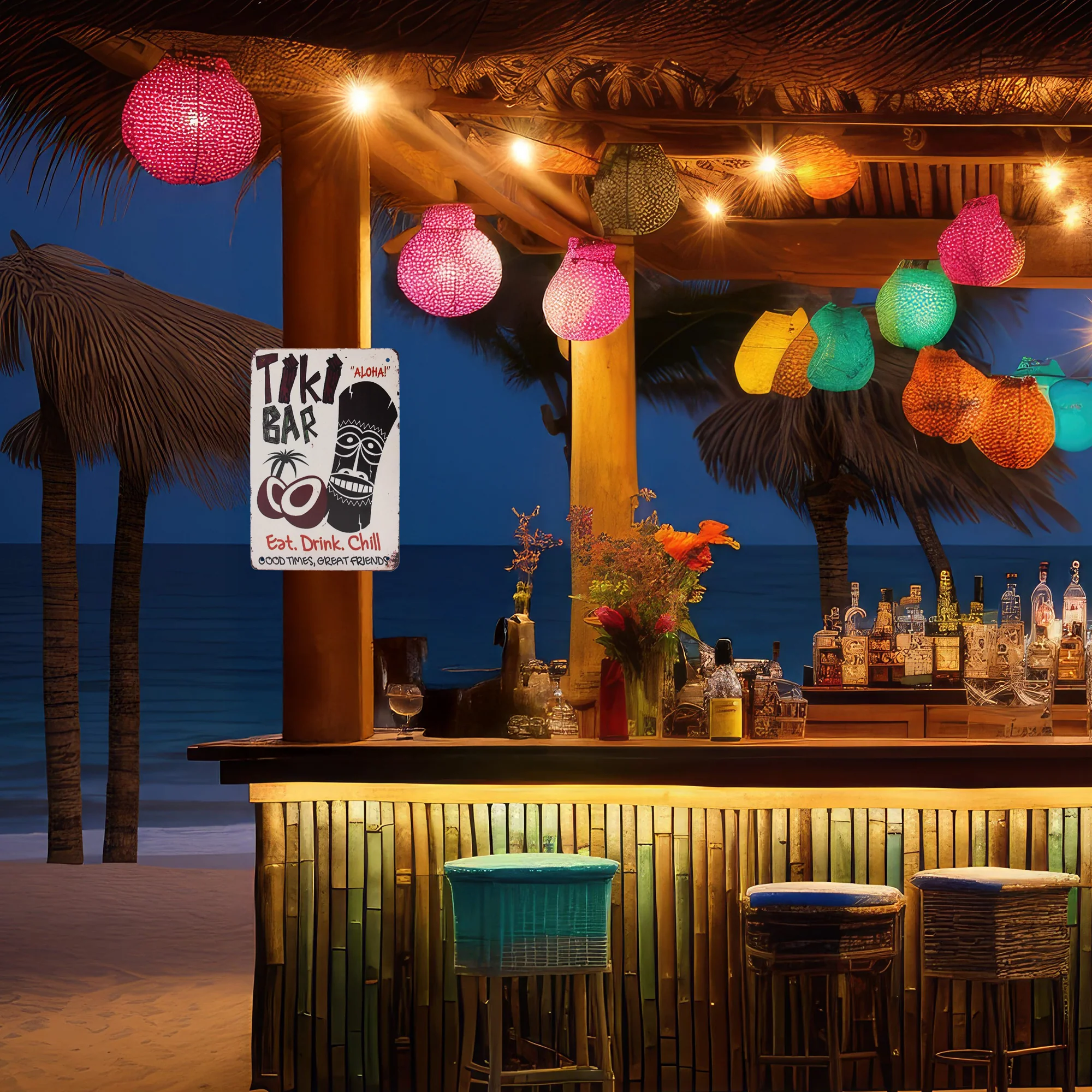 Tiki Hut Wall Tin Sign for Outdoor Bar Patio Porch Pool - Luau Party Decorations - Image 7